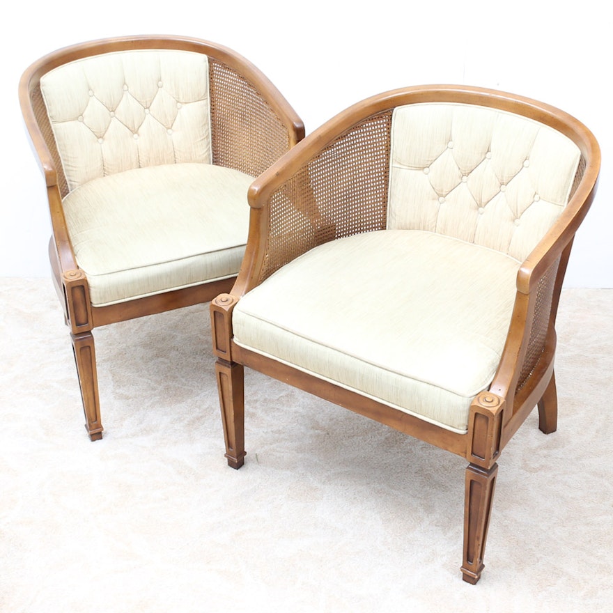 Mid-Century Upholstered Cane Chairs by Chaircraft