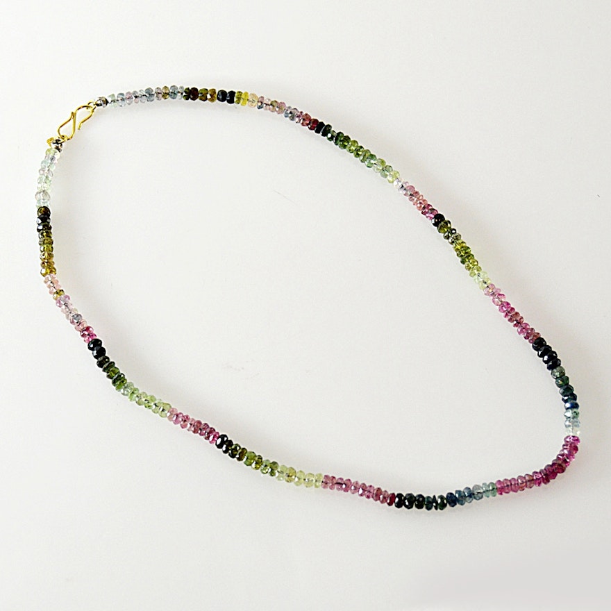 Tourmaline Beaded Necklace with 18K Yellow Gold Clasp