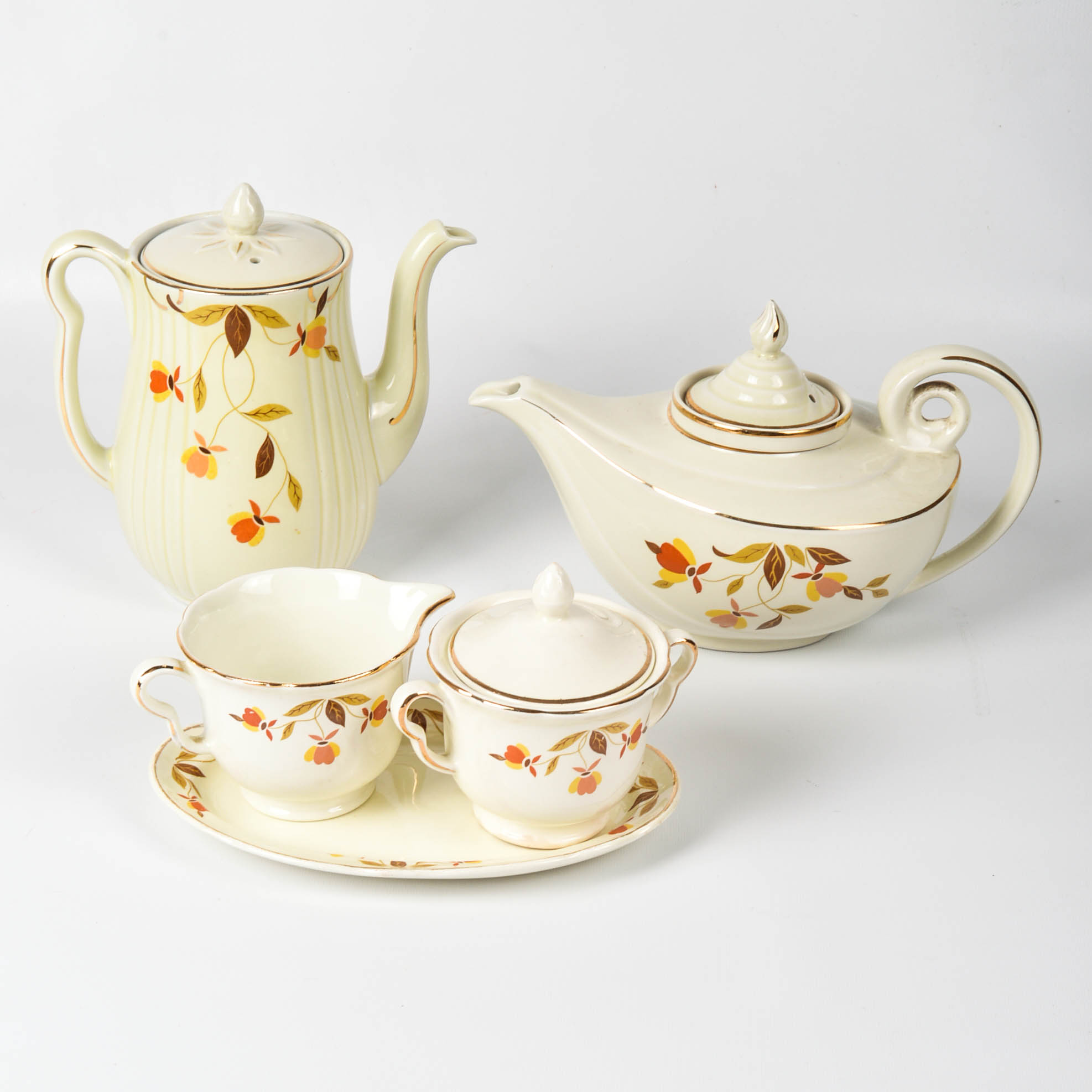 Hall's "Autumn Leaf" Teapot, Coffee Pot, Creamer, and Sugar