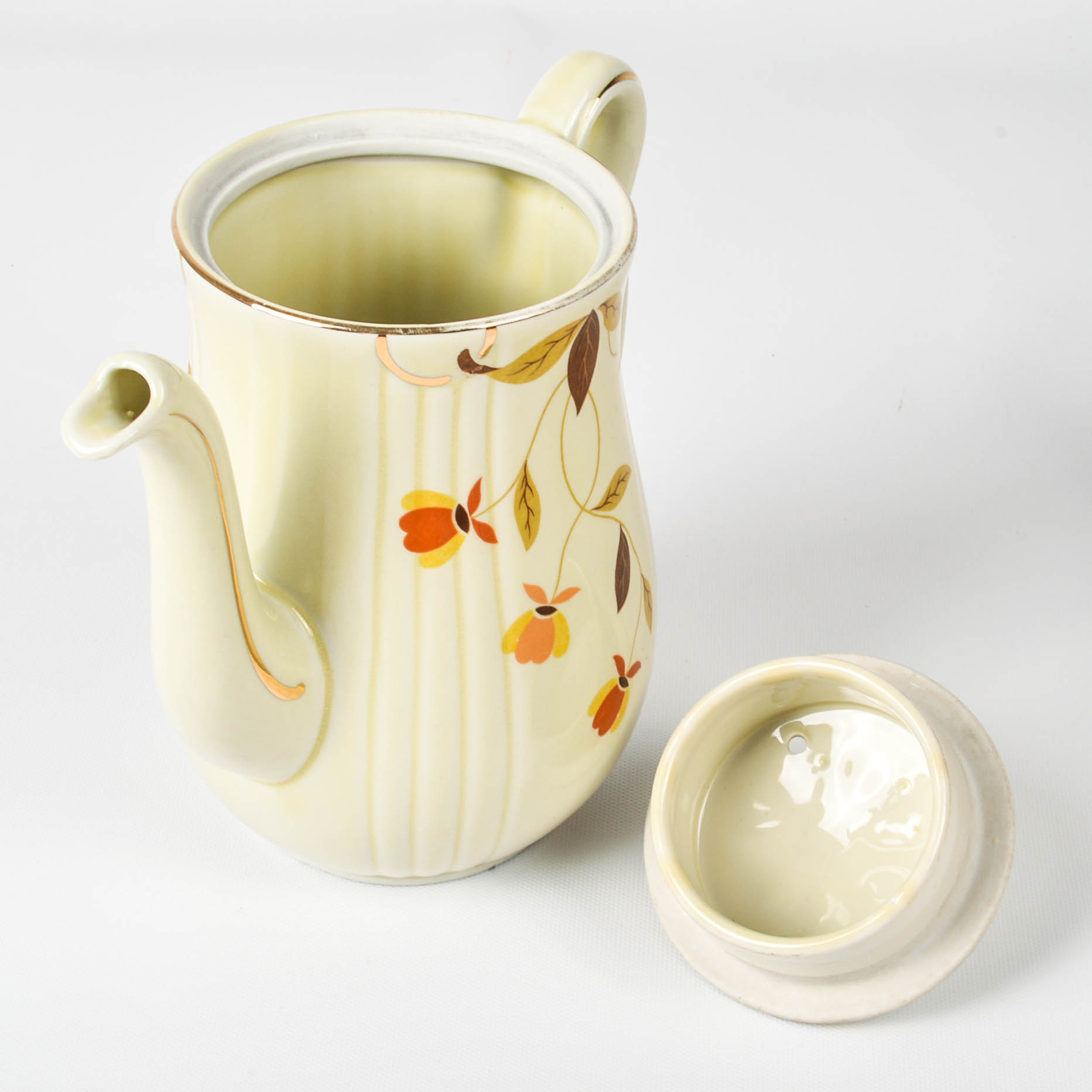 Hall's "Autumn Leaf" Teapot, Coffee Pot, Creamer, and Sugar