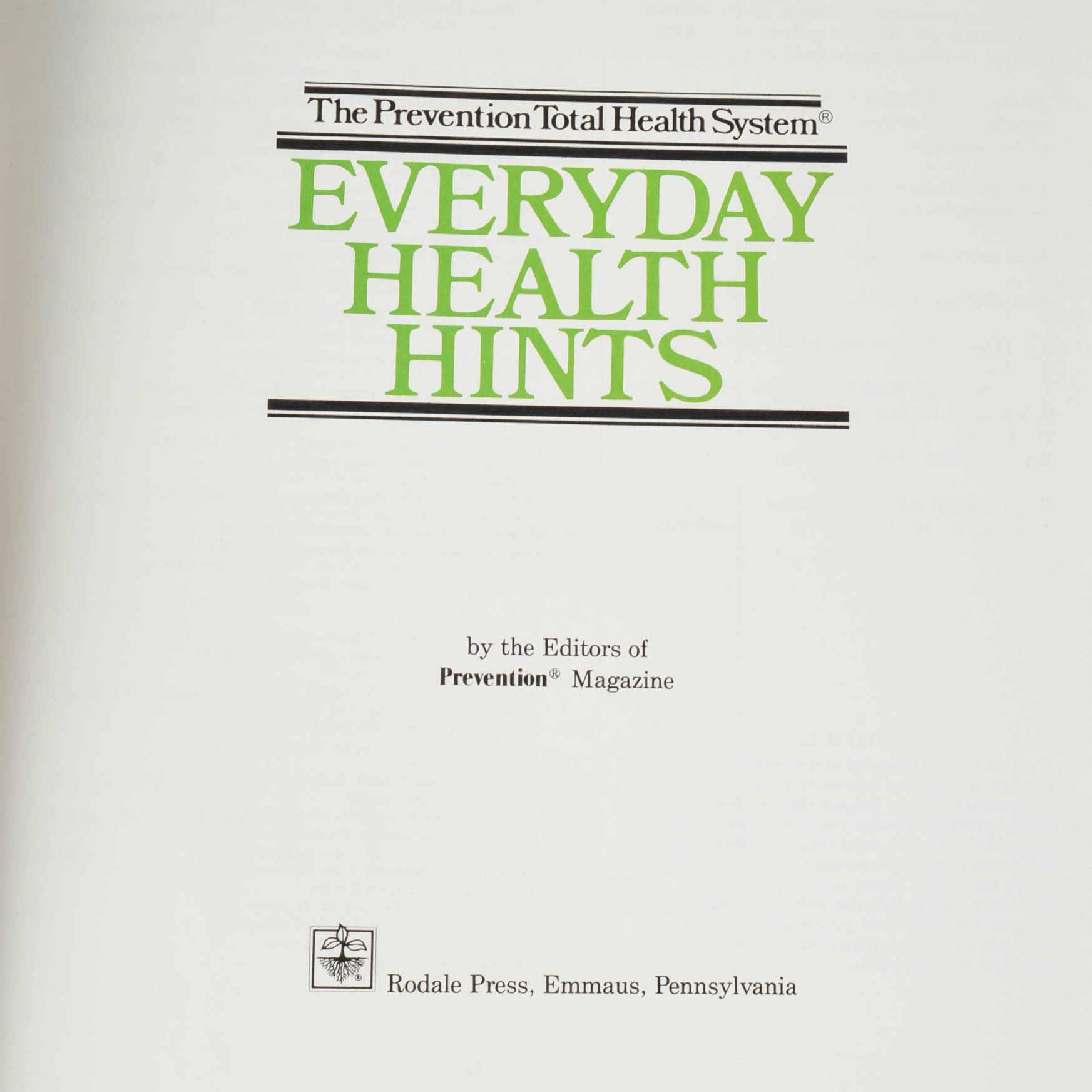 "The Prevention Total Health System" Book Series