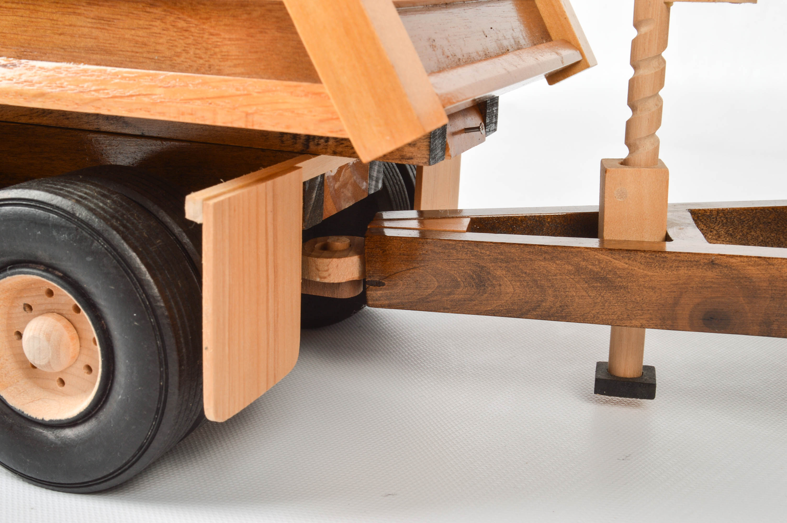 Handcrafted Wooden Dump Truck With Backhoe and Trailer