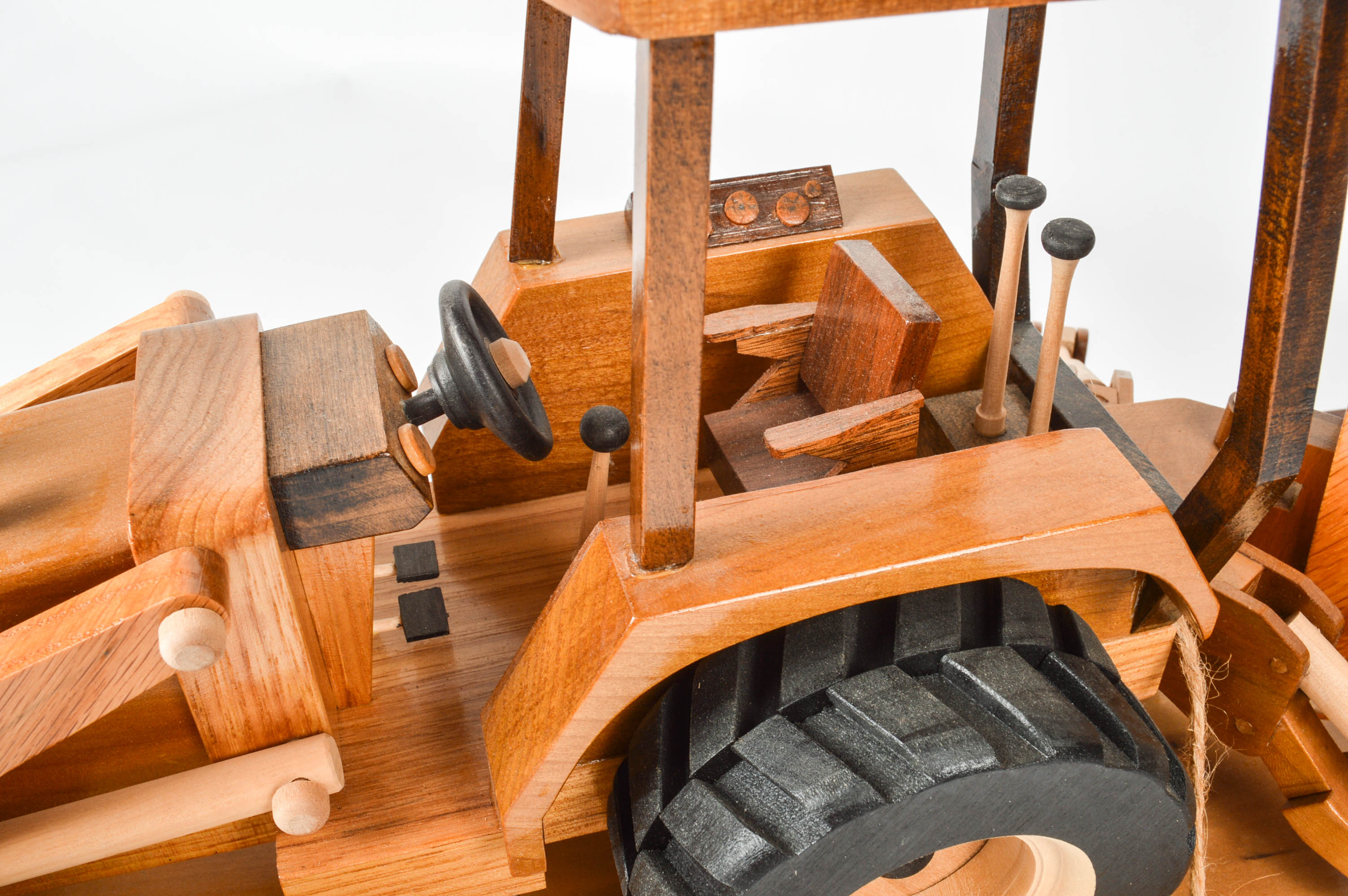 Handcrafted Wooden Dump Truck With Backhoe and Trailer
