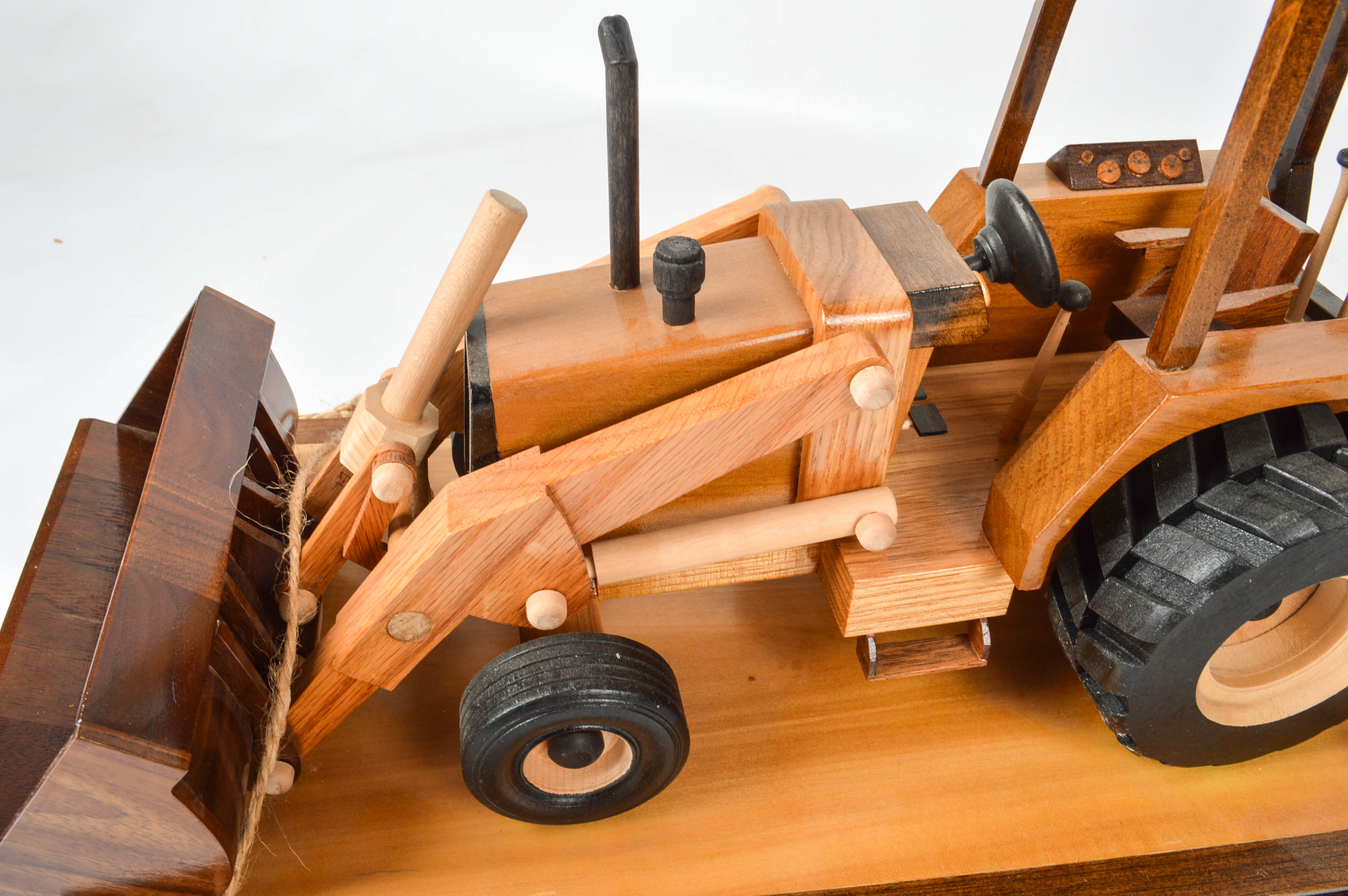 Handcrafted Wooden Dump Truck With Backhoe and Trailer