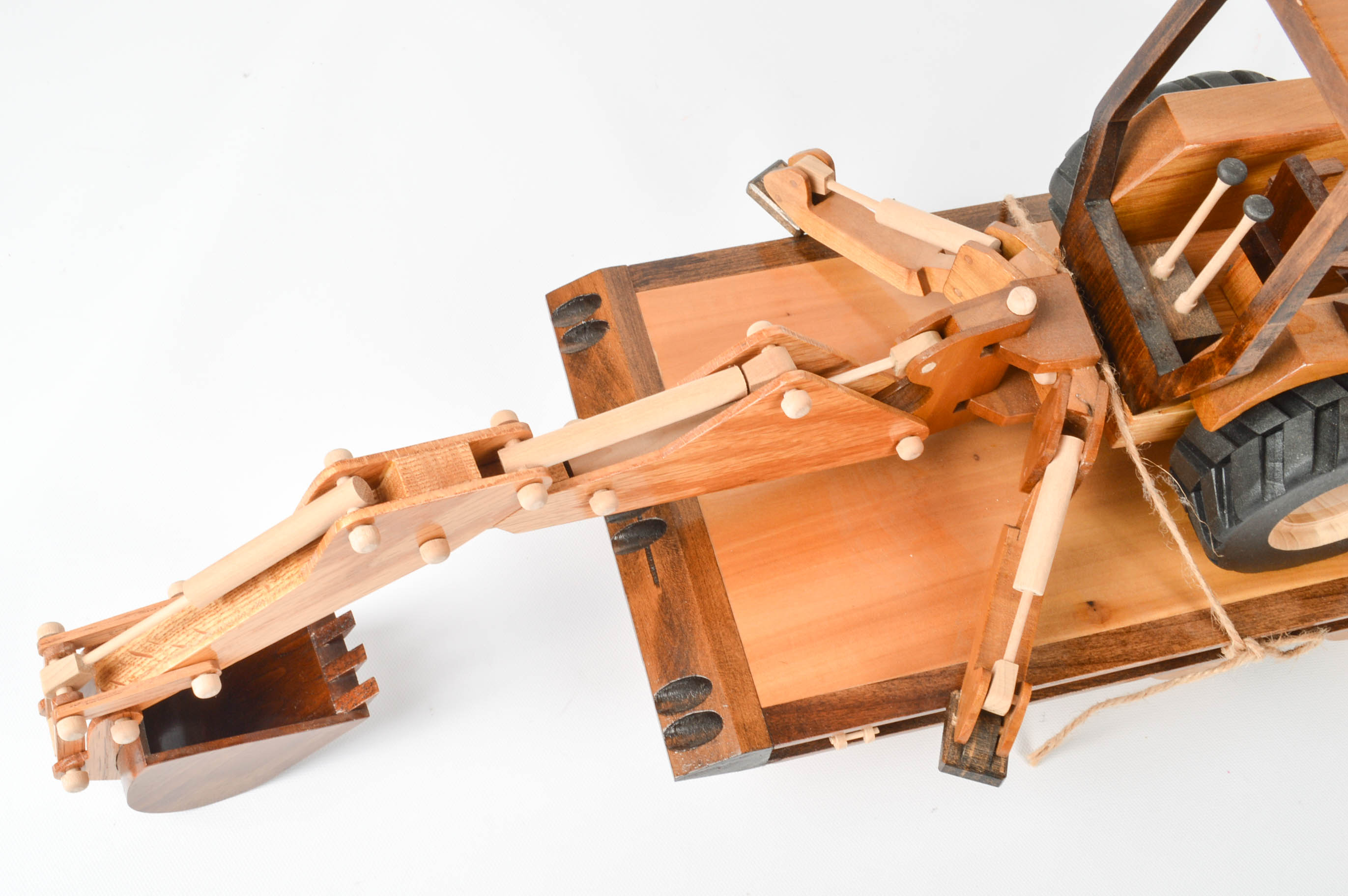 Handcrafted Wooden Dump Truck With Backhoe and Trailer