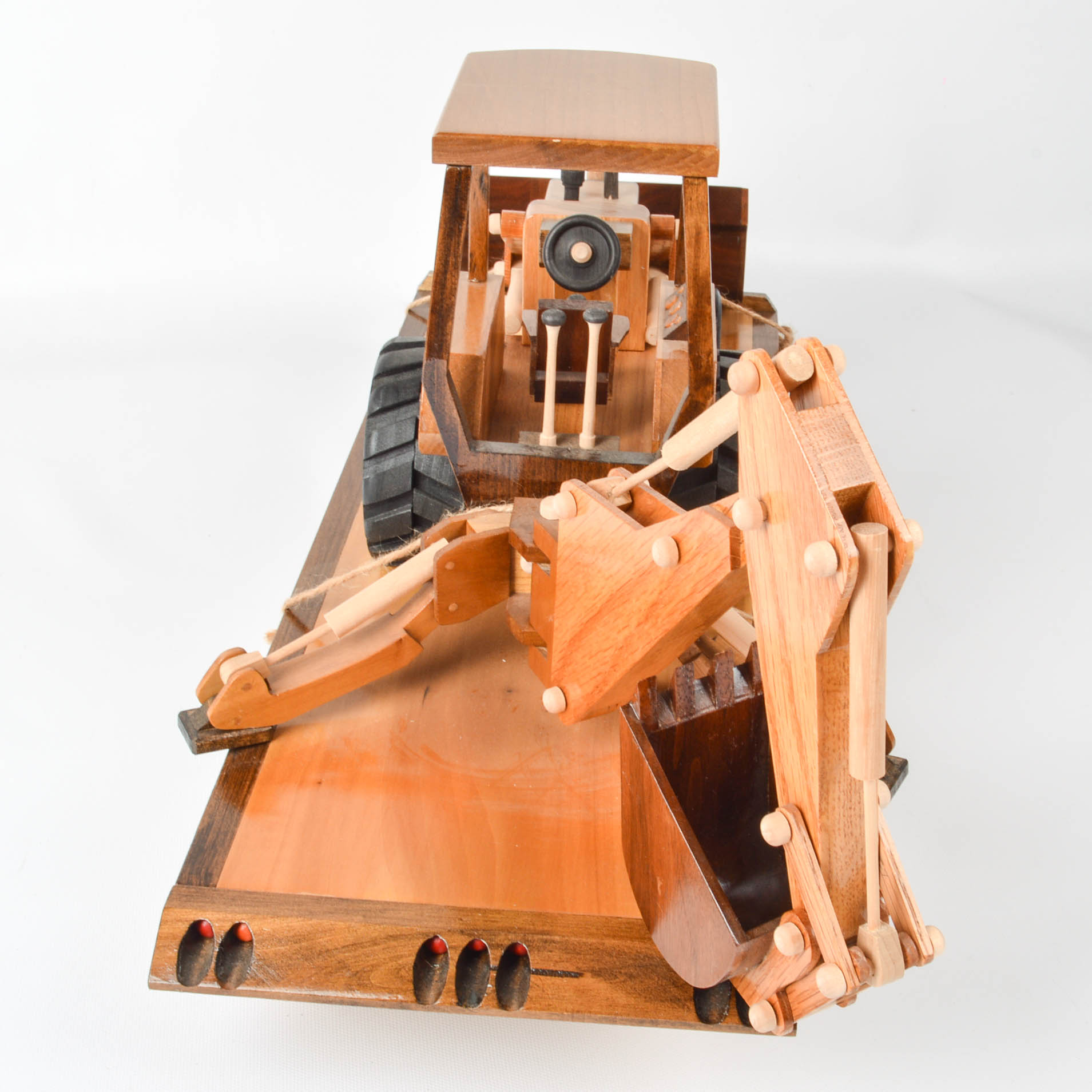 Handcrafted Wooden Dump Truck With Backhoe and Trailer