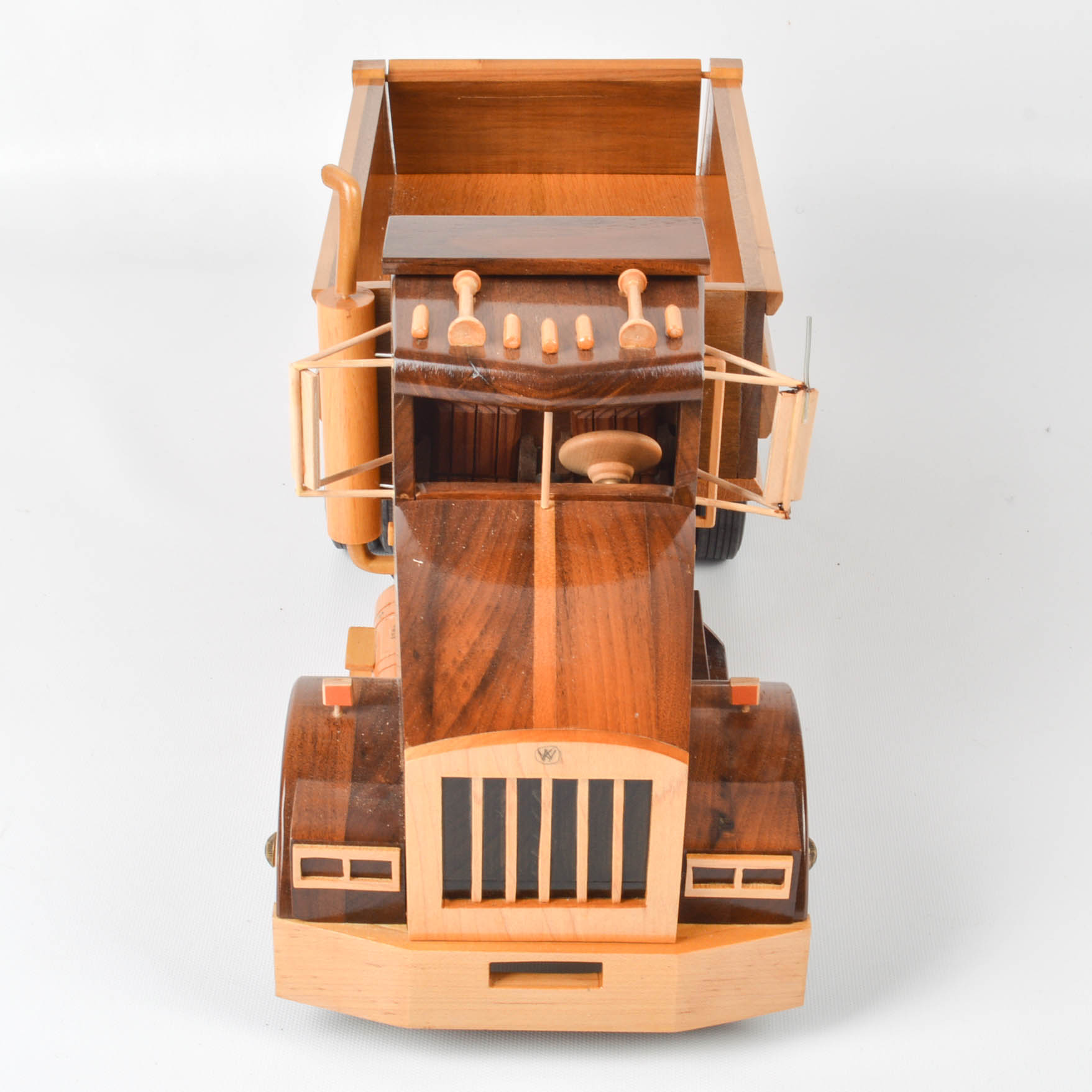 Handcrafted Wooden Dump Truck With Backhoe and Trailer