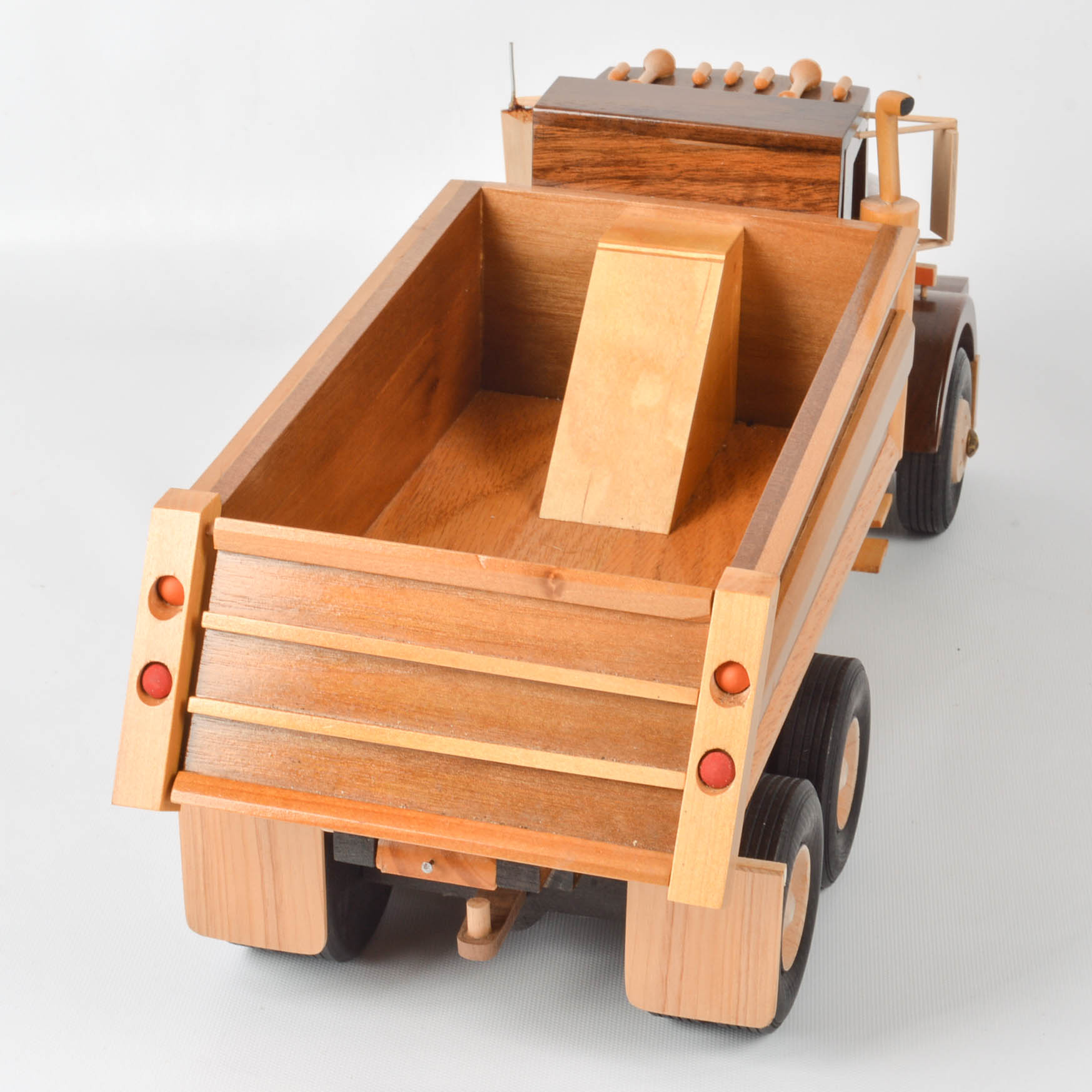 Handcrafted Wooden Dump Truck With Backhoe and Trailer