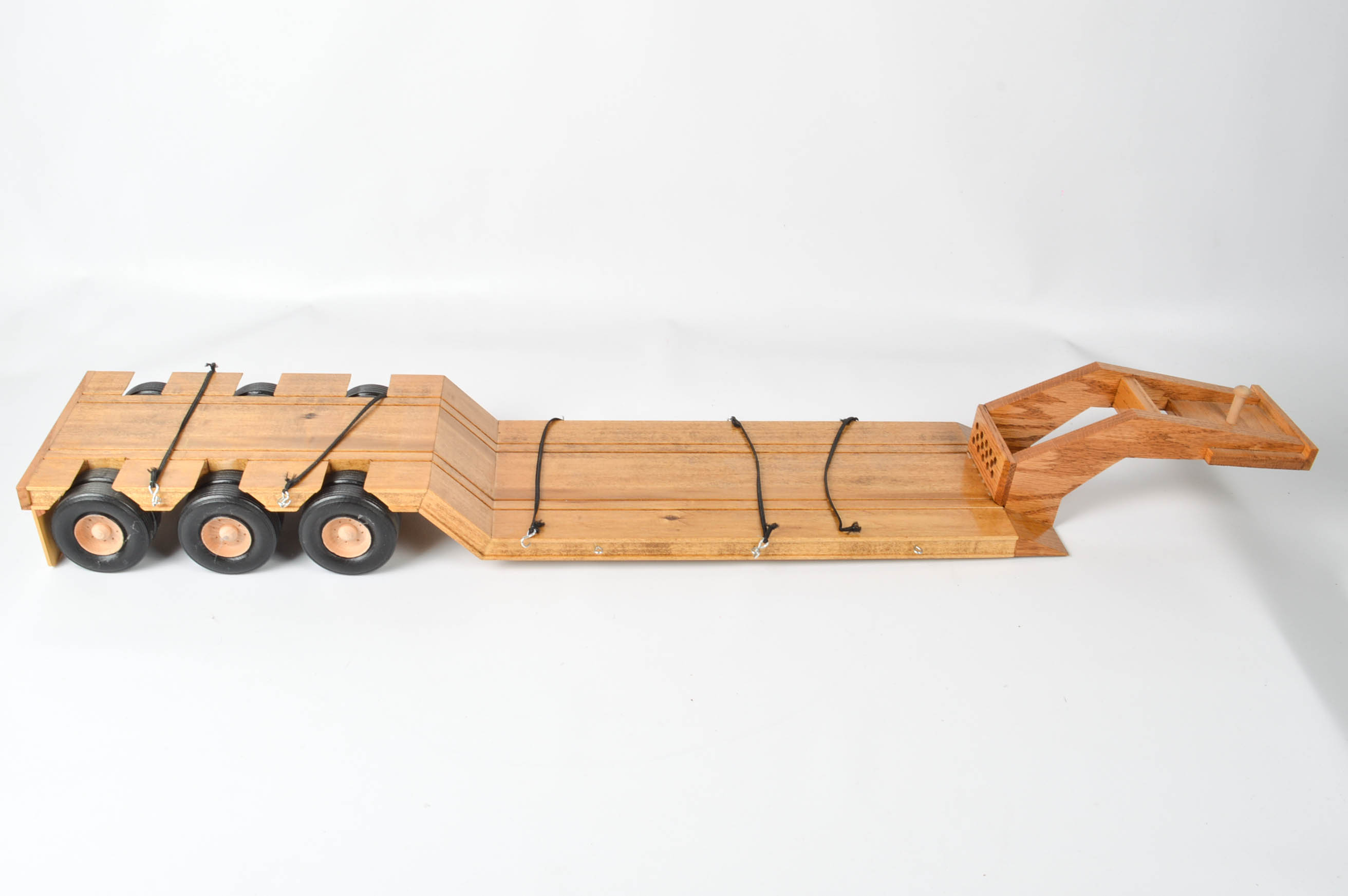 Handcrafted Wooden Truck, Bulldozer, Backhoe, and Trailer