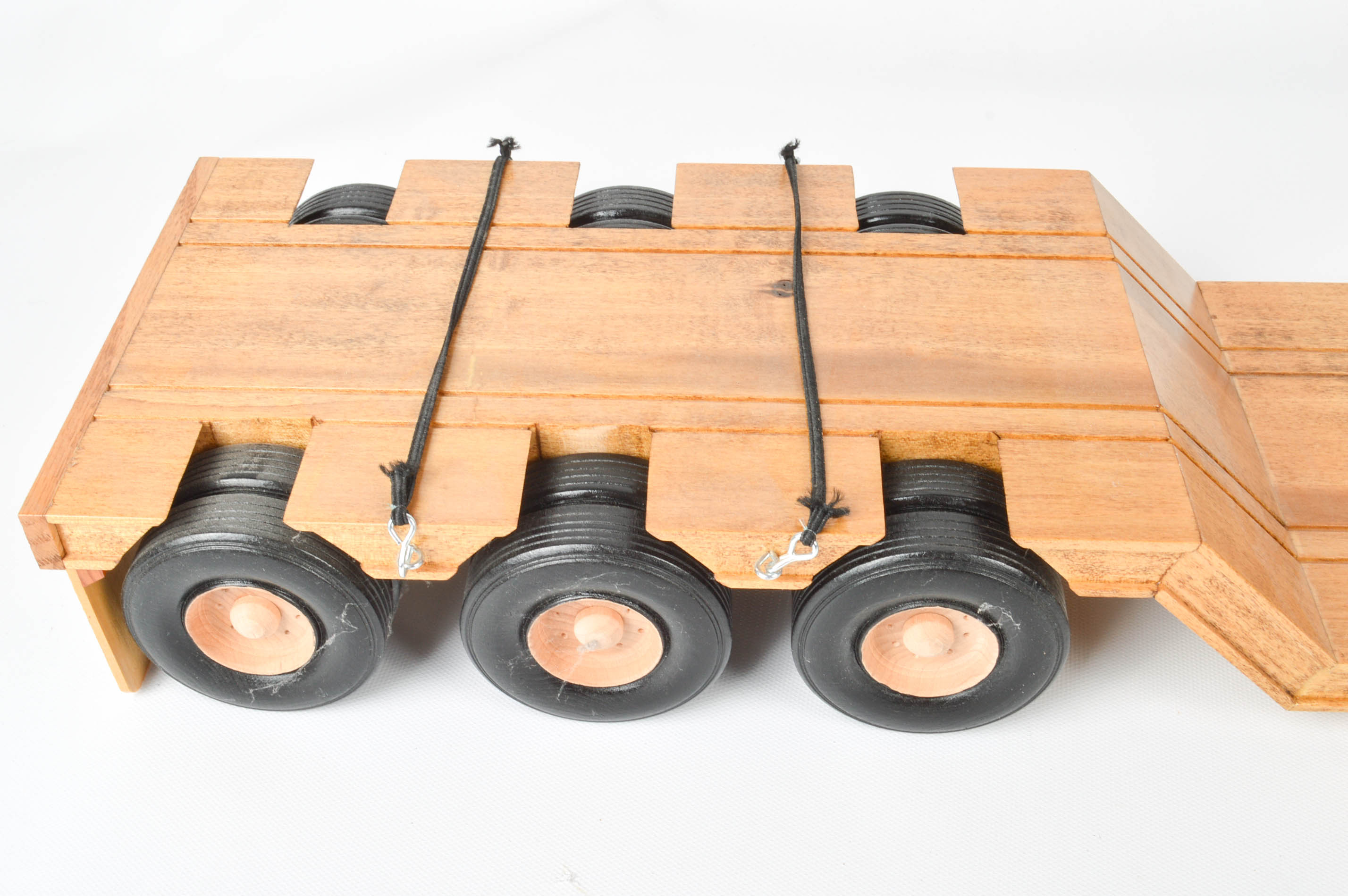 Handcrafted Wooden Truck, Bulldozer, Backhoe, and Trailer
