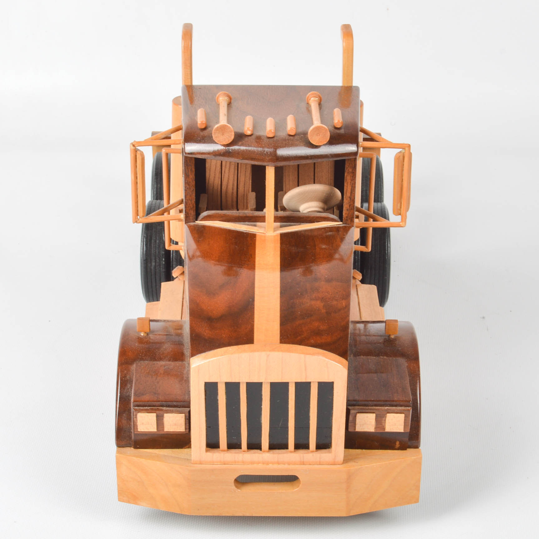Handcrafted Wooden Truck, Bulldozer, Backhoe, and Trailer