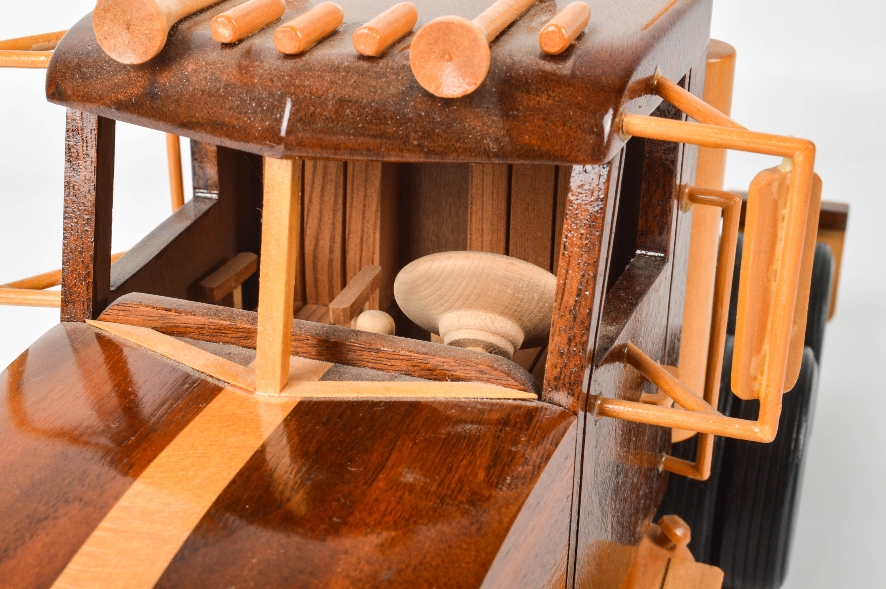 Handcrafted Wooden Truck, Bulldozer, Backhoe, and Trailer