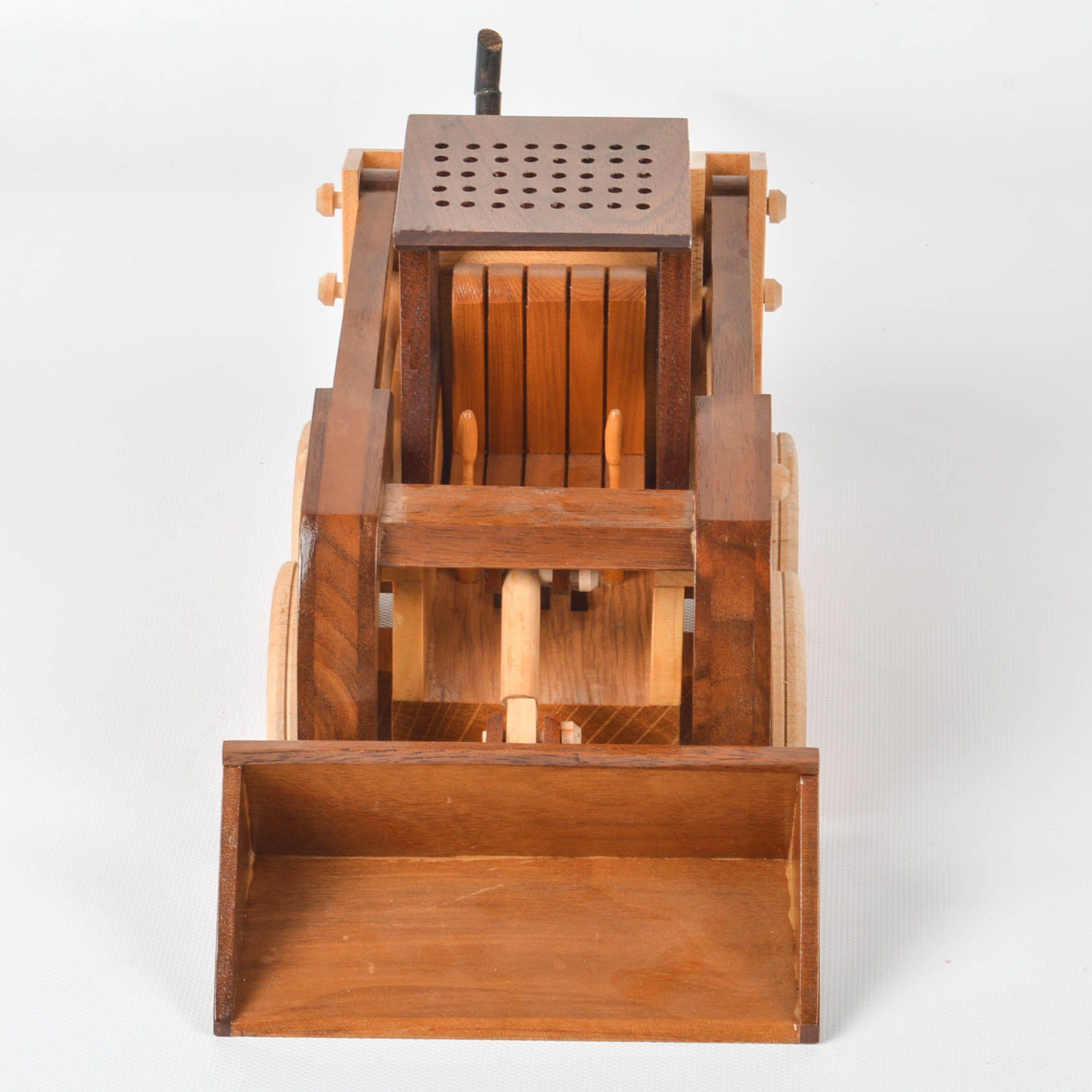 Handcrafted Wooden Truck, Bulldozer, Backhoe, and Trailer