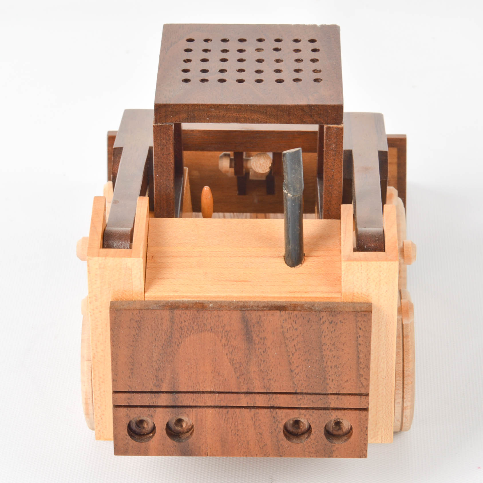 Handcrafted Wooden Truck, Bulldozer, Backhoe, and Trailer