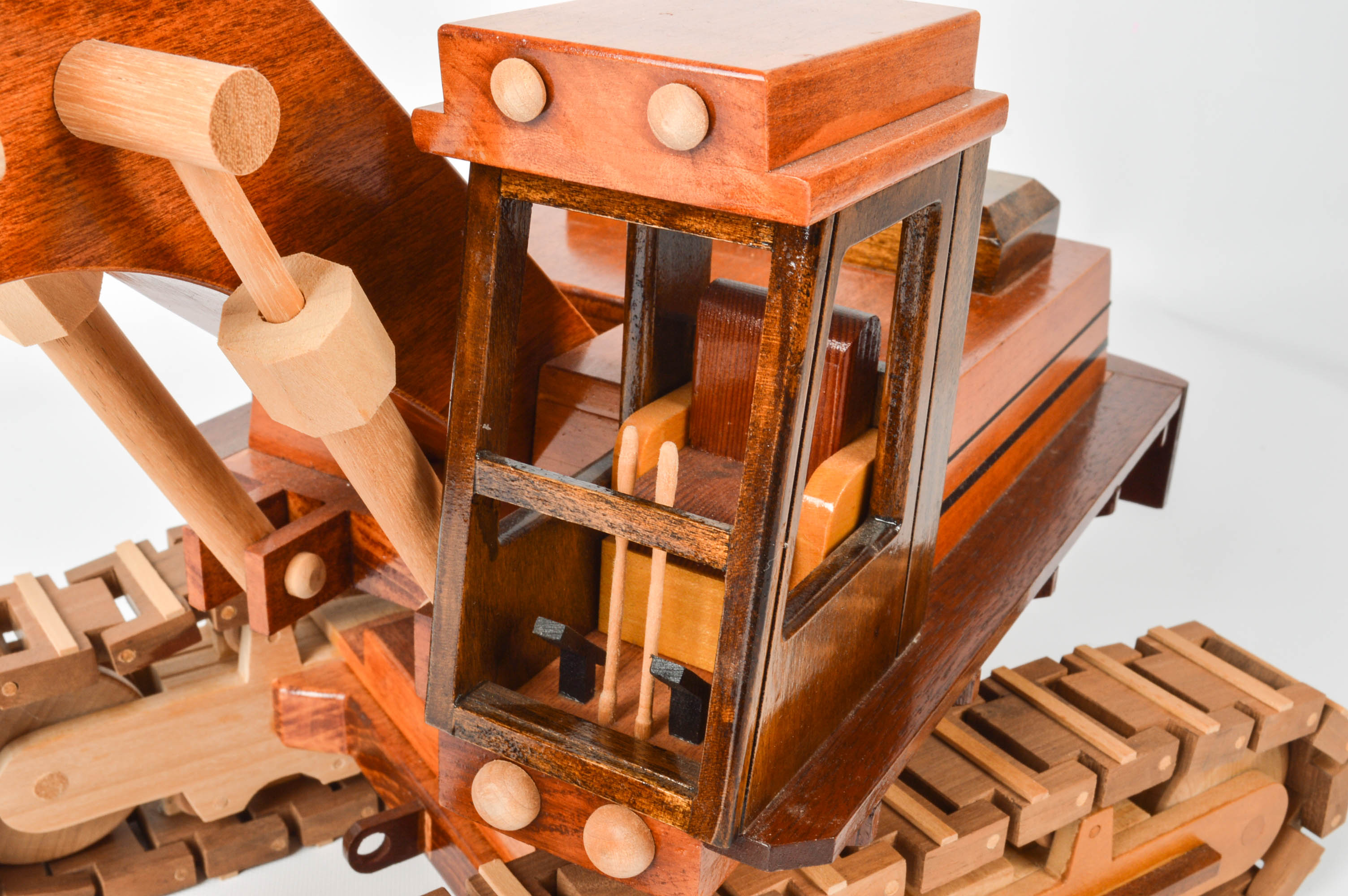 Handcrafted Wooden Truck, Bulldozer, Backhoe, and Trailer