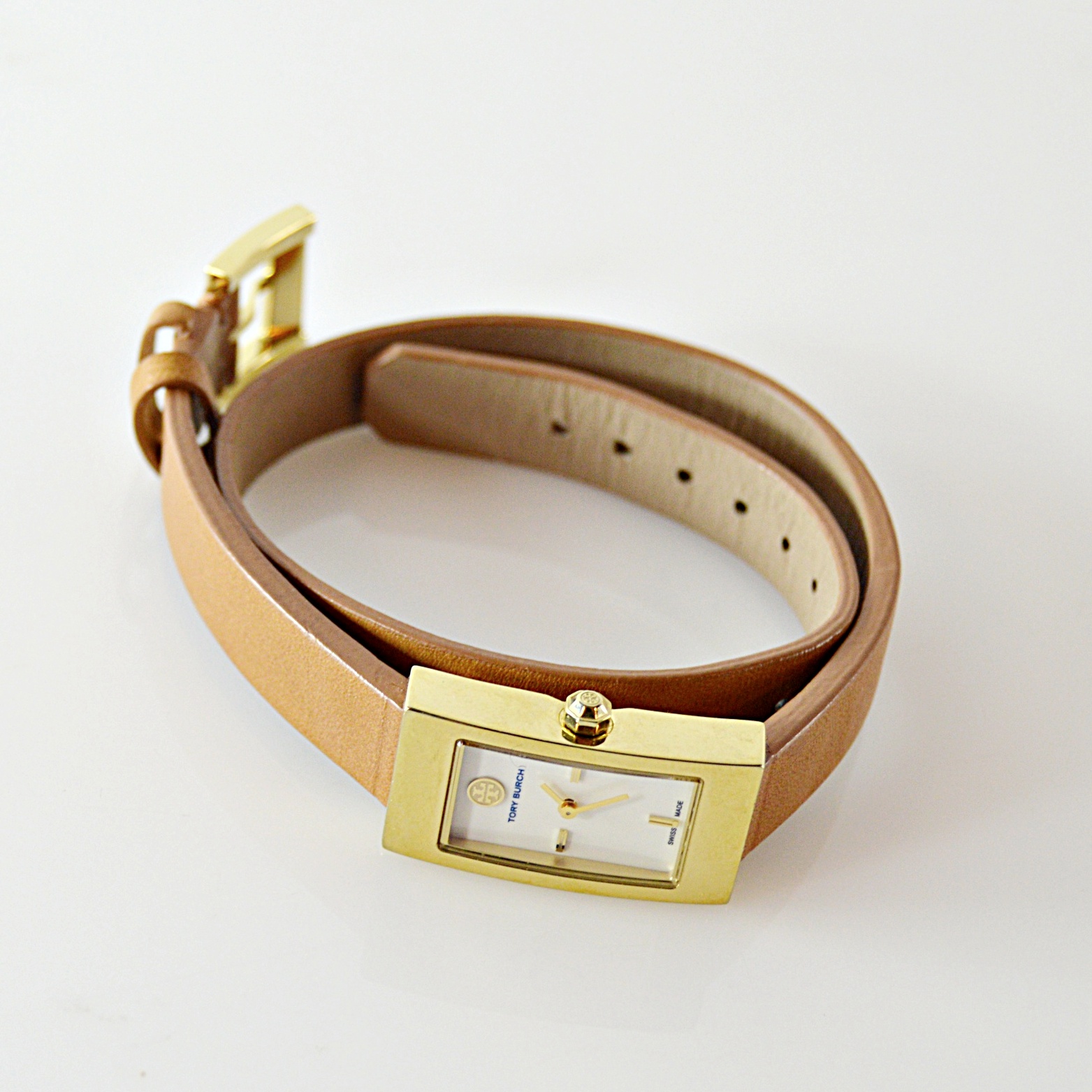 Tory Burch Plated Stainless Steel Watch With Wrap-Around Leather Strap