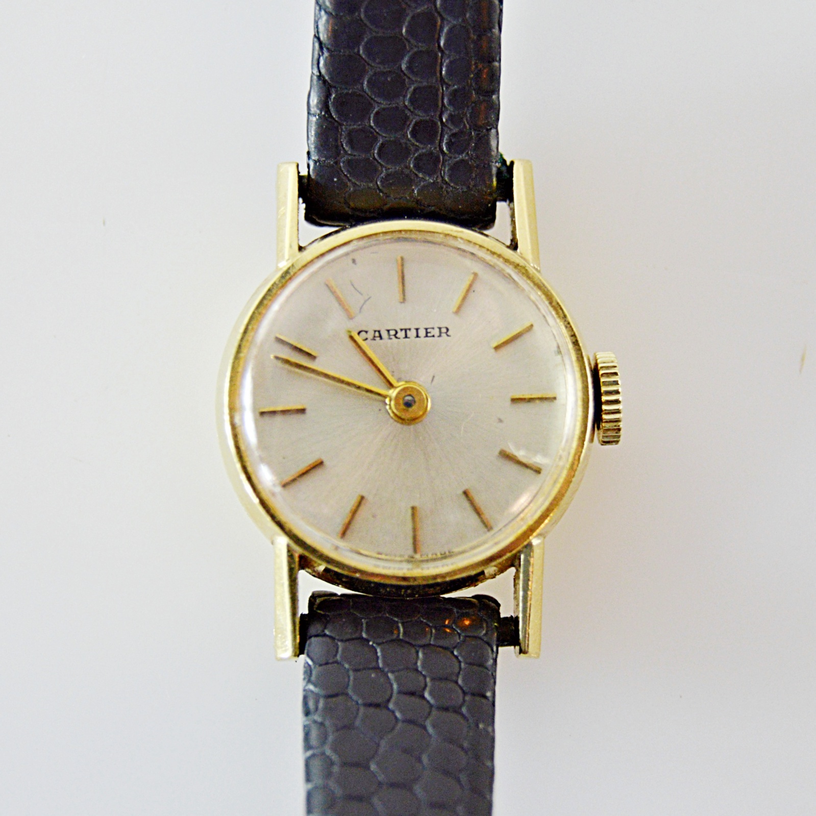 Cartier 18K Yellow Gold Swiss Made Watch With Lizard Leather Strap