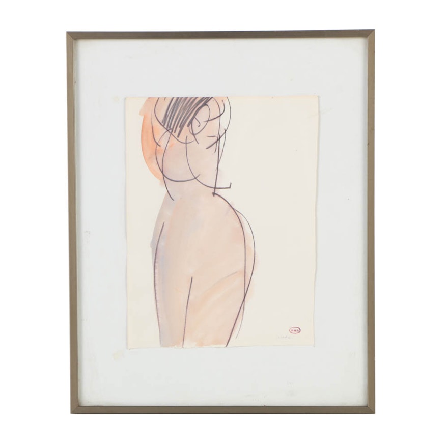 Ronald Ahlström Watercolor Painting on Paper of Female Nude