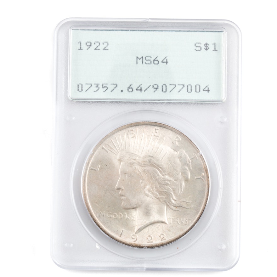 Graded MS-64 (By PCGS) 1922 Silver Peace Dollar