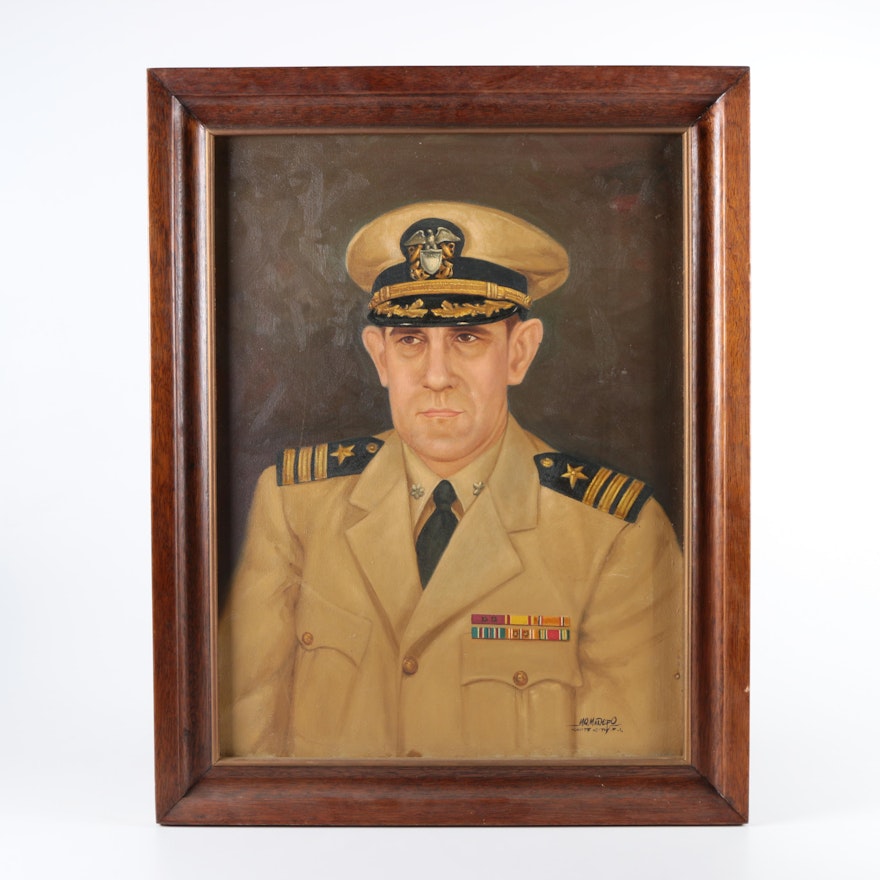 M.Q. Manero Oil Portrait on Canvas of U.S. Navy General