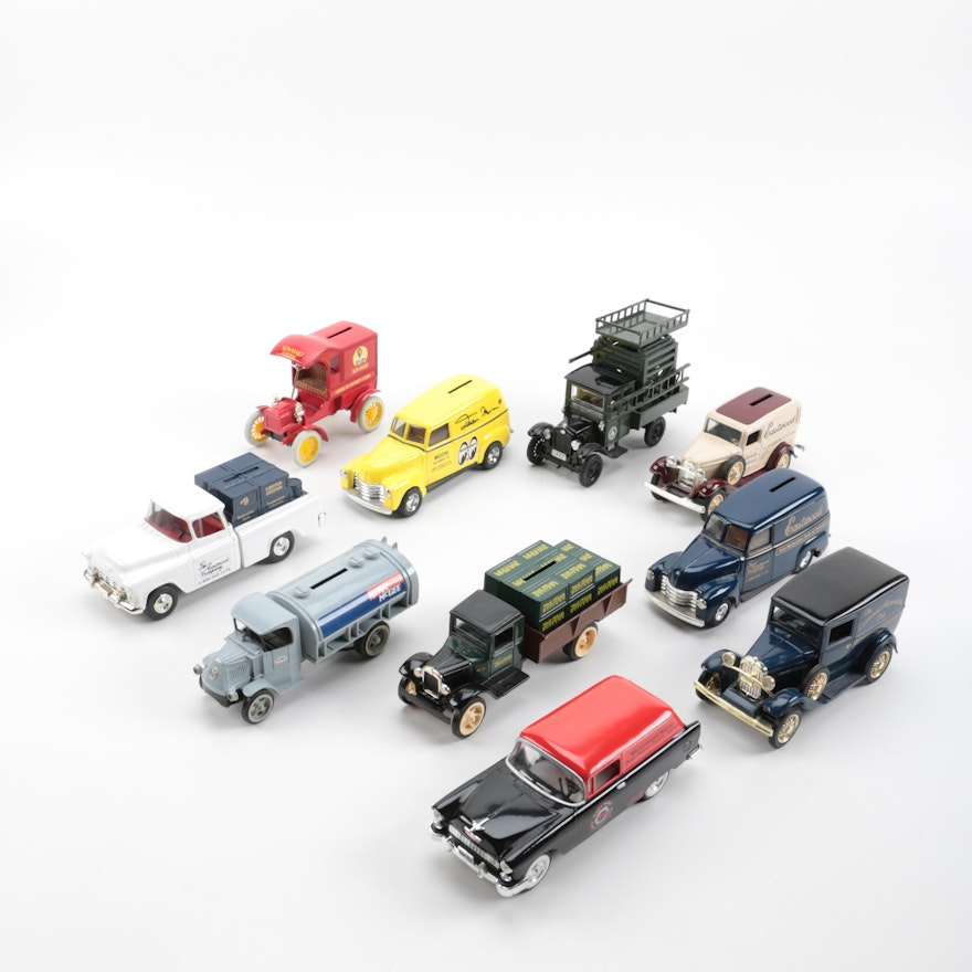 Assorted Die-Cast Cars and Coin Banks Including Ertl