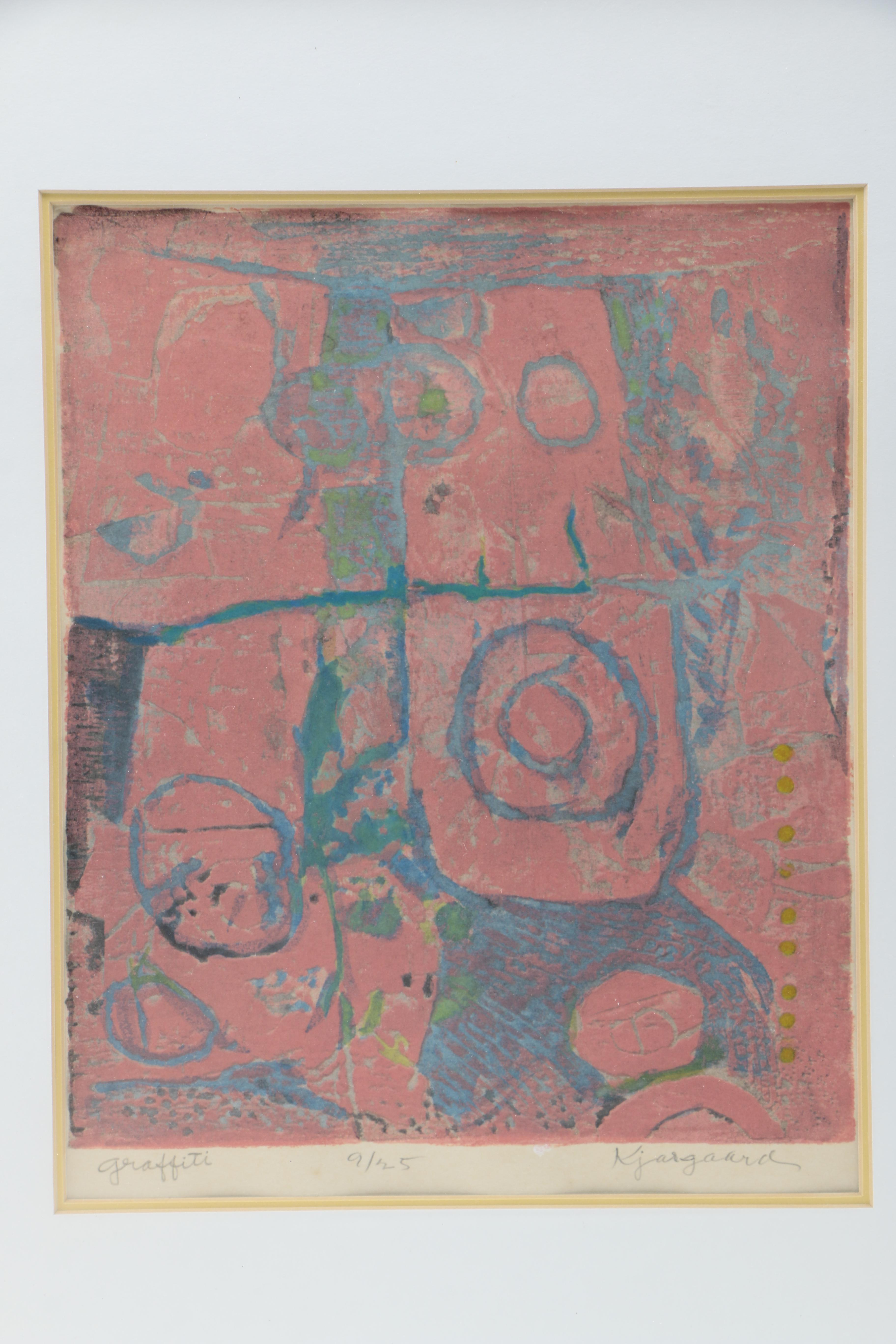 John Ingvard Kjargaard Woodblock on Paper "Graffiti"