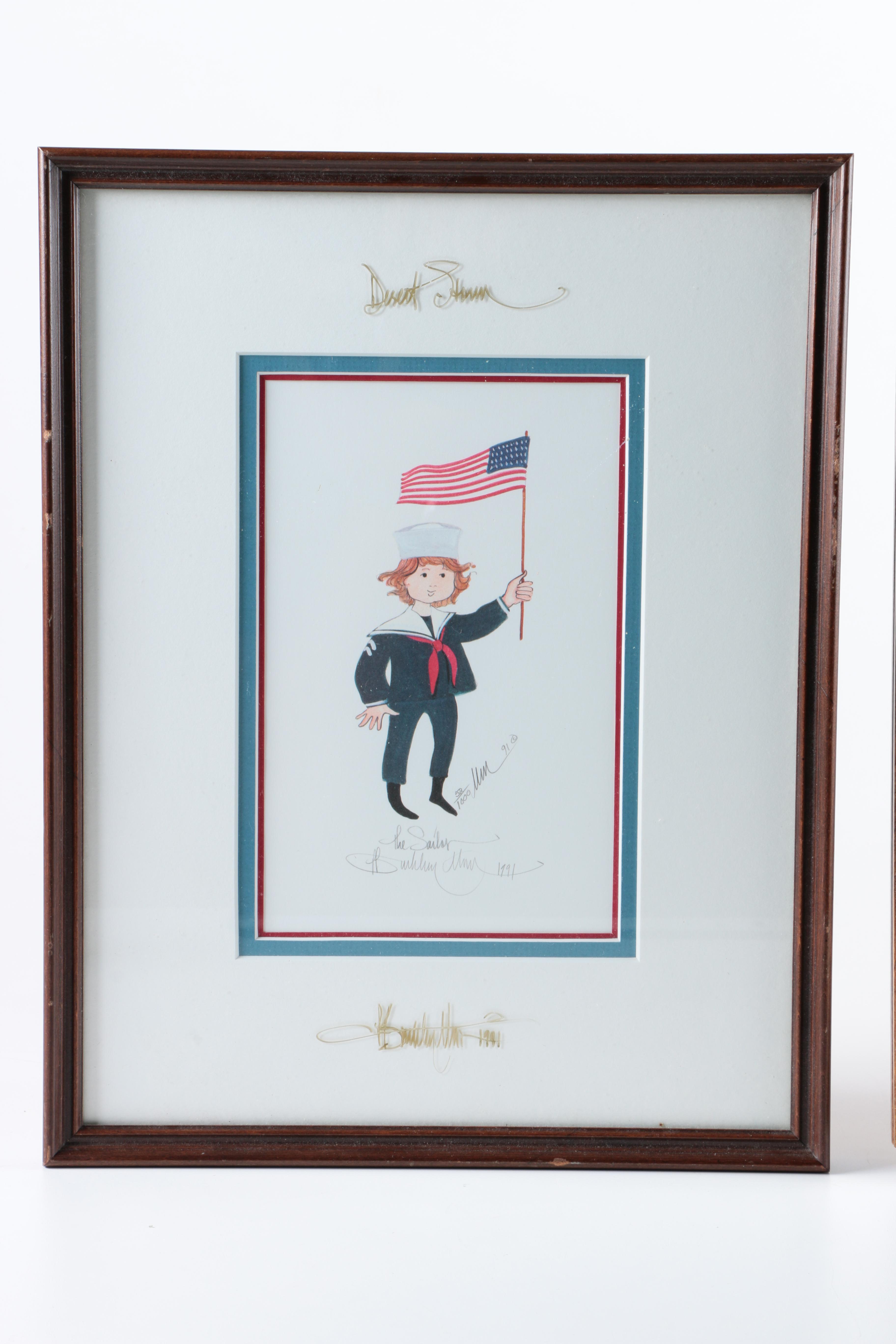 P. Buckley Moss Limited Edition Offset Lithographs on Paper of Children Holding American Flags
