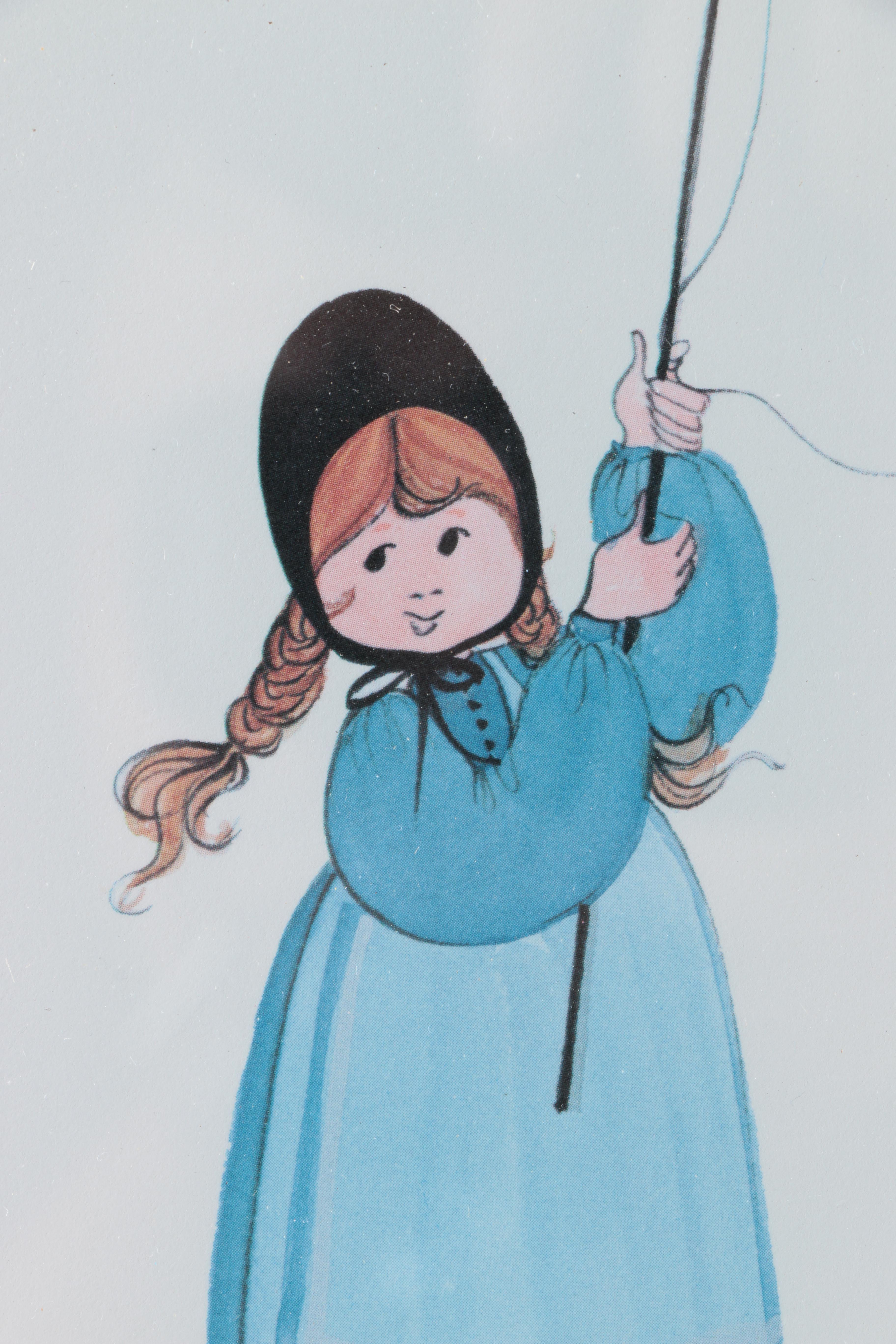 P. Buckley Moss Limited Edition Offset Lithographs on Paper of Children Holding American Flags