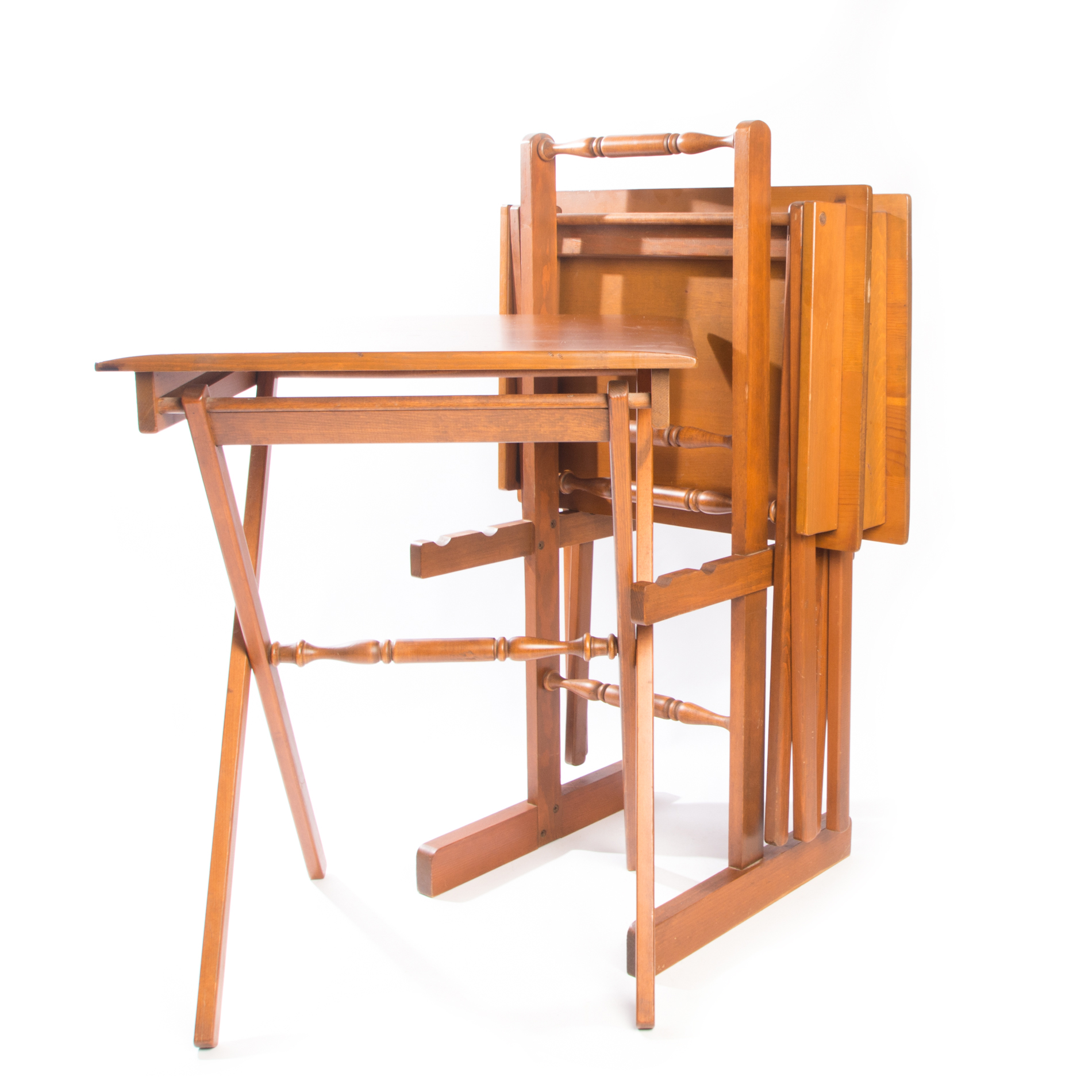 Vintage Wooden Television Trays with Stand