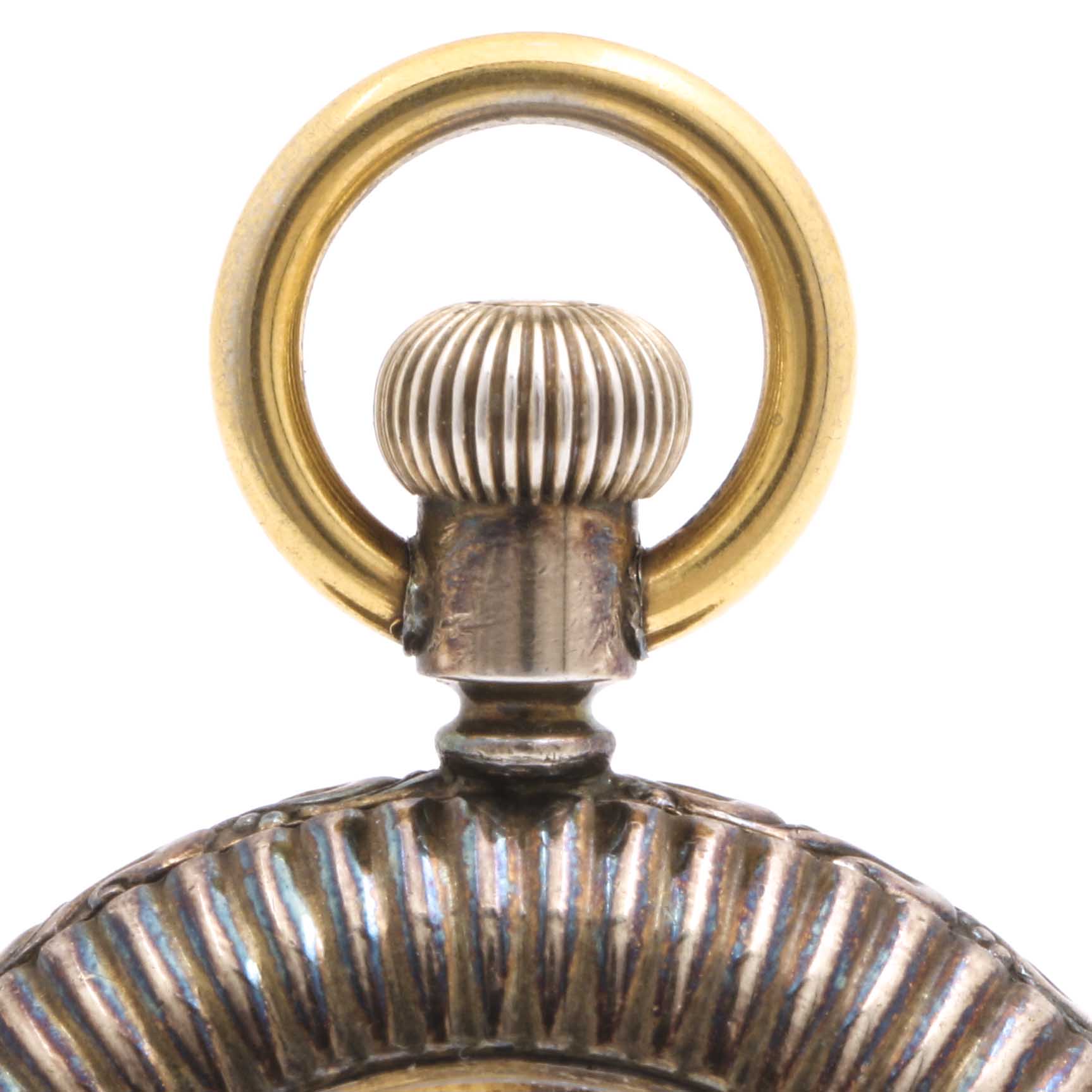 Gold Plated and Coin Silver Seed Pearl Circular Pocket Watch