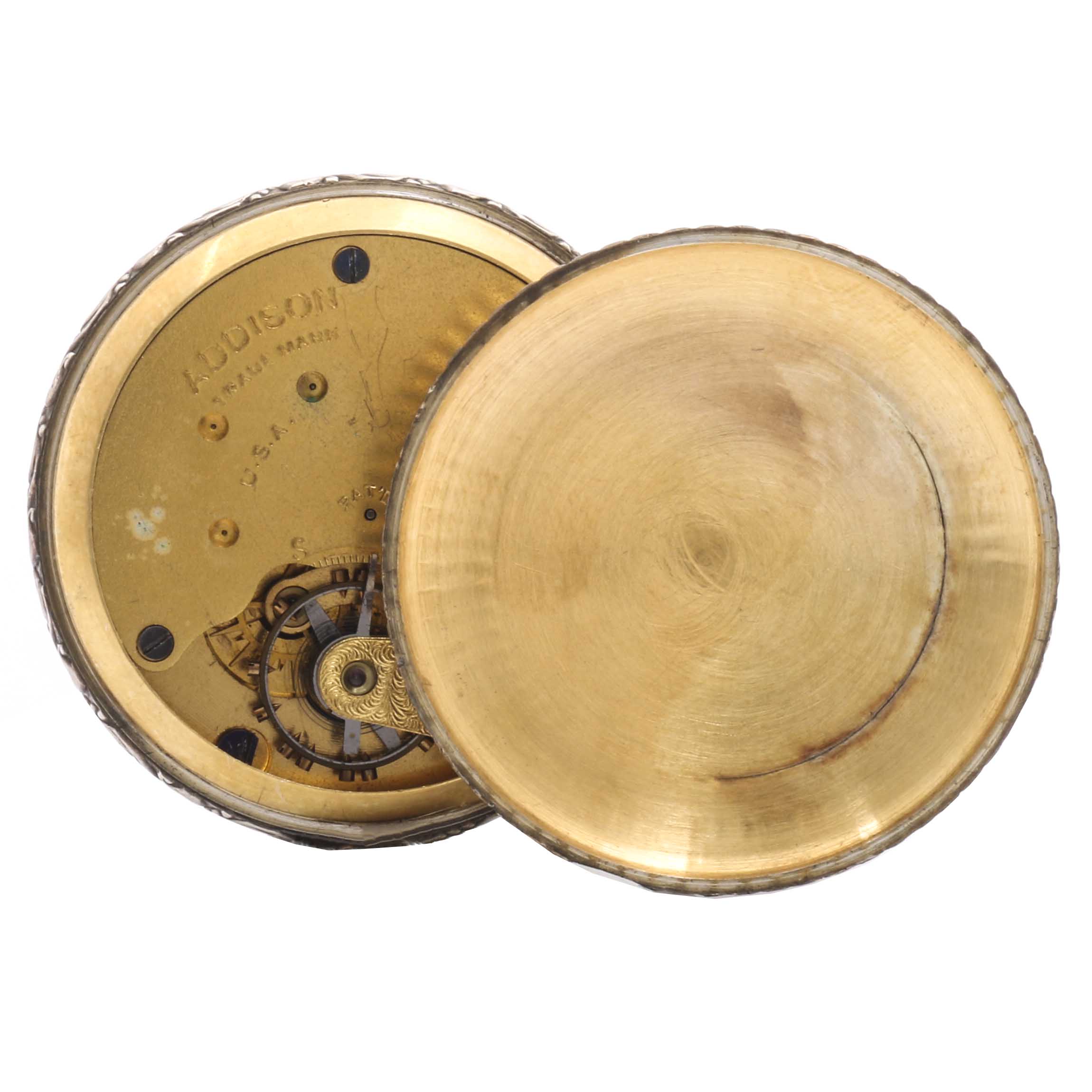 Gold Plated and Coin Silver Seed Pearl Circular Pocket Watch