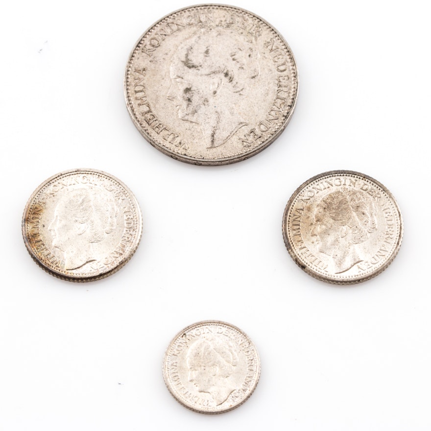 Group of (4) Silver Mid 20th Century Dutch Coins