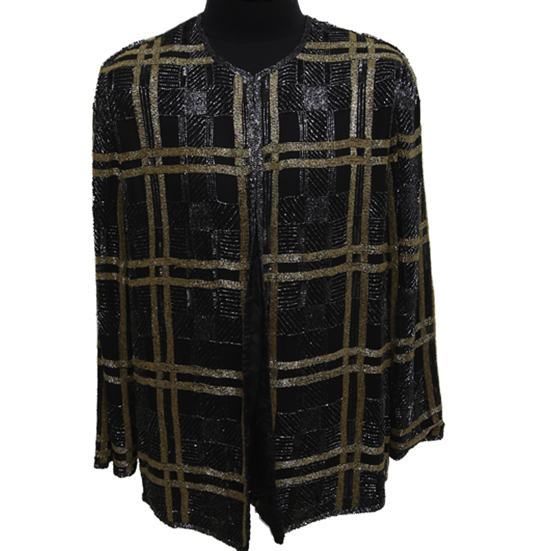 Vintage Valerie Stevens II Evening Gold & Black Beaded Jacket
