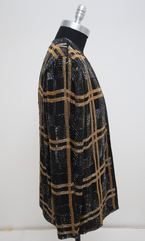 Vintage Valerie Stevens II Evening Gold & Black Beaded Jacket