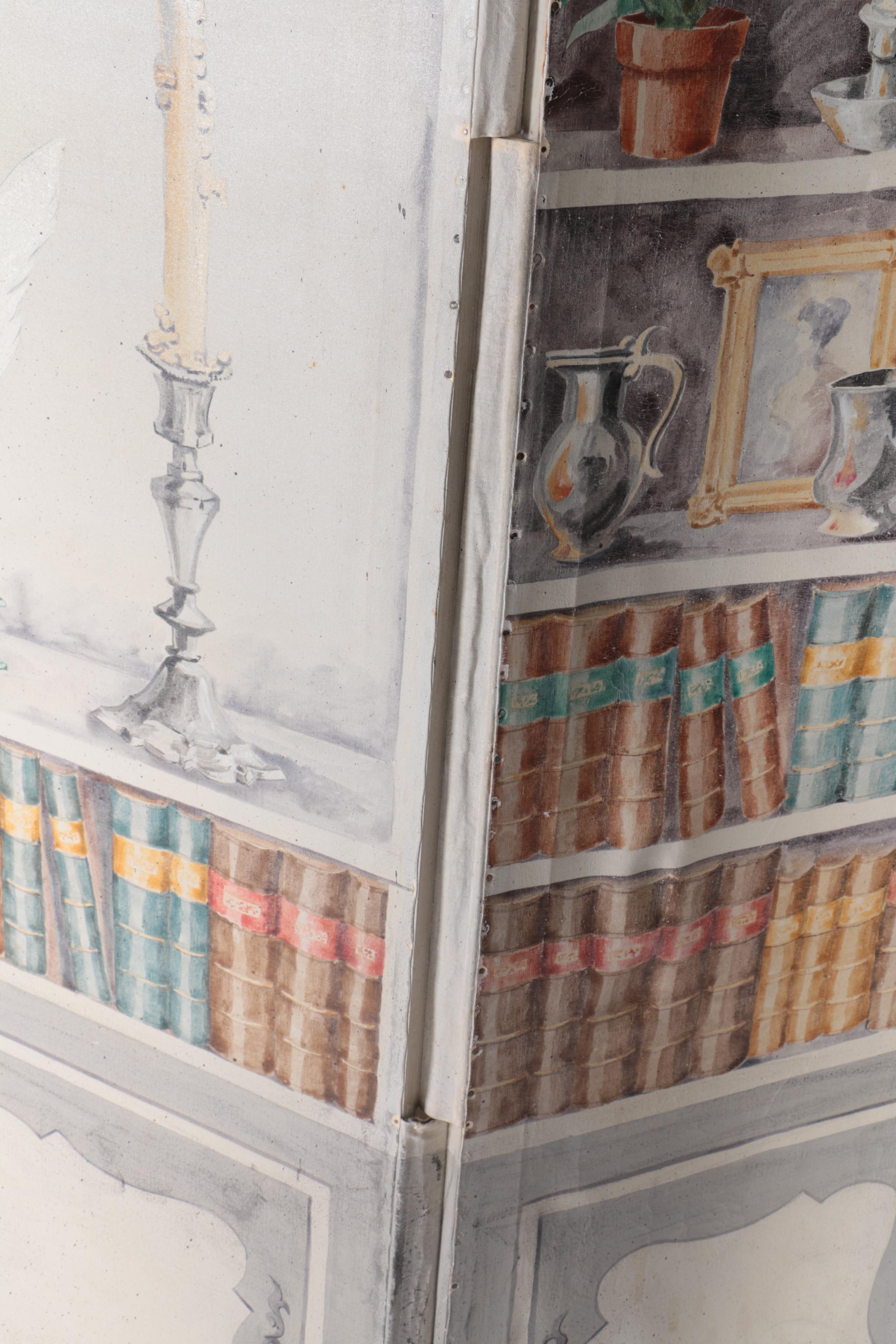 Oil Painting on Canvas Mounted to Four-Panel Room Divider