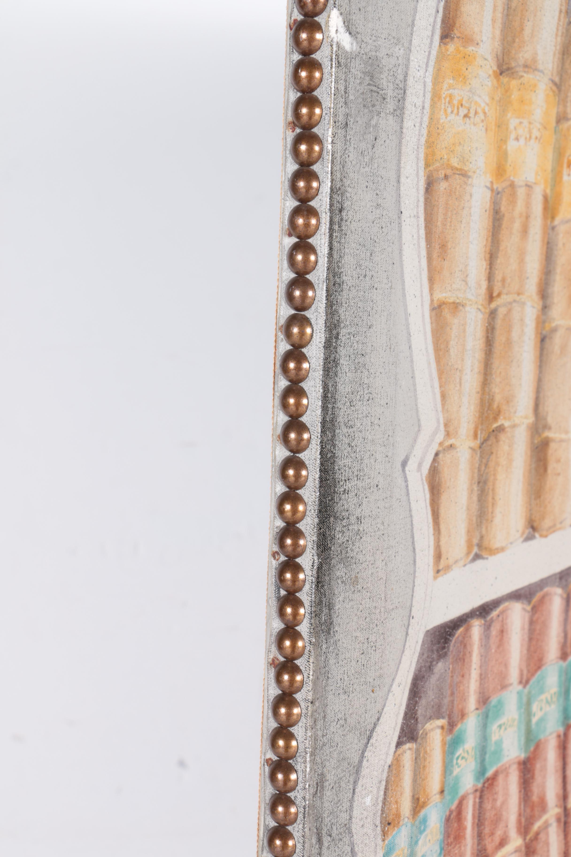 Oil Painting on Canvas Mounted to Four-Panel Room Divider