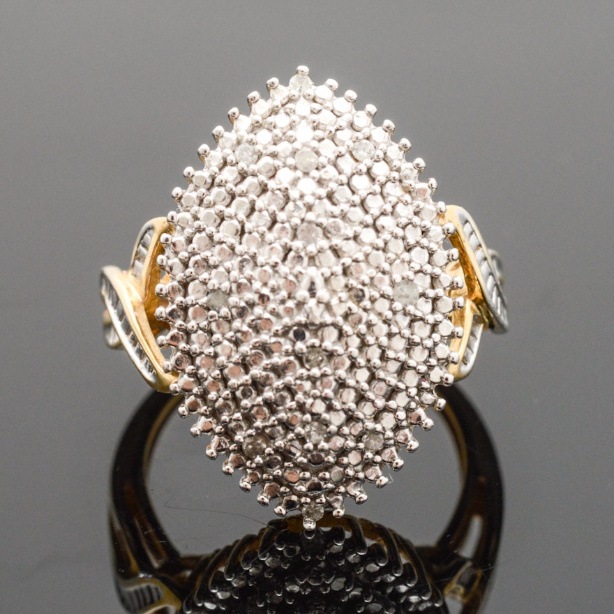Gold Plated Sterling Silver Diamond Cluster Ring