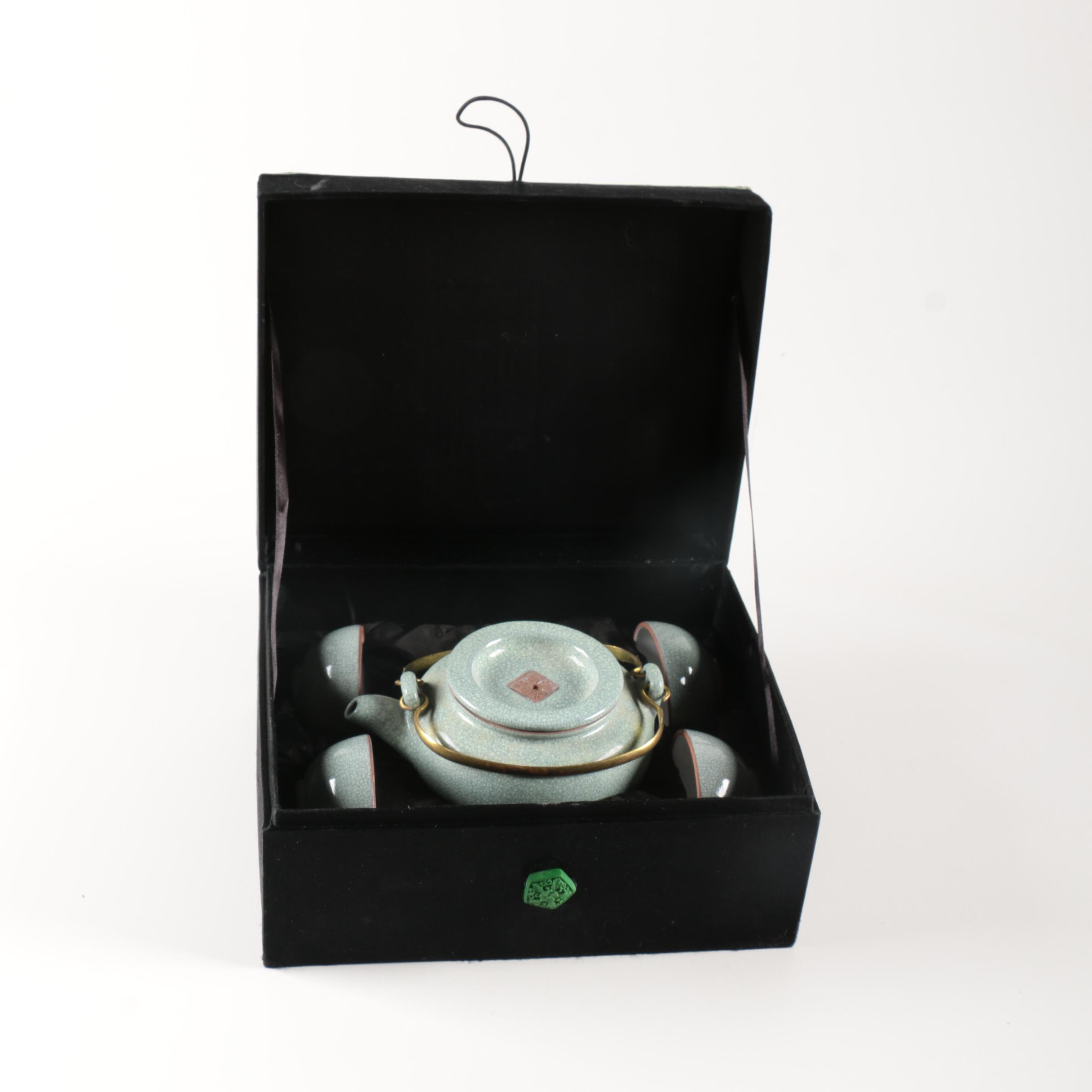 Chinese Light Green Porcelain Tea Set in Box