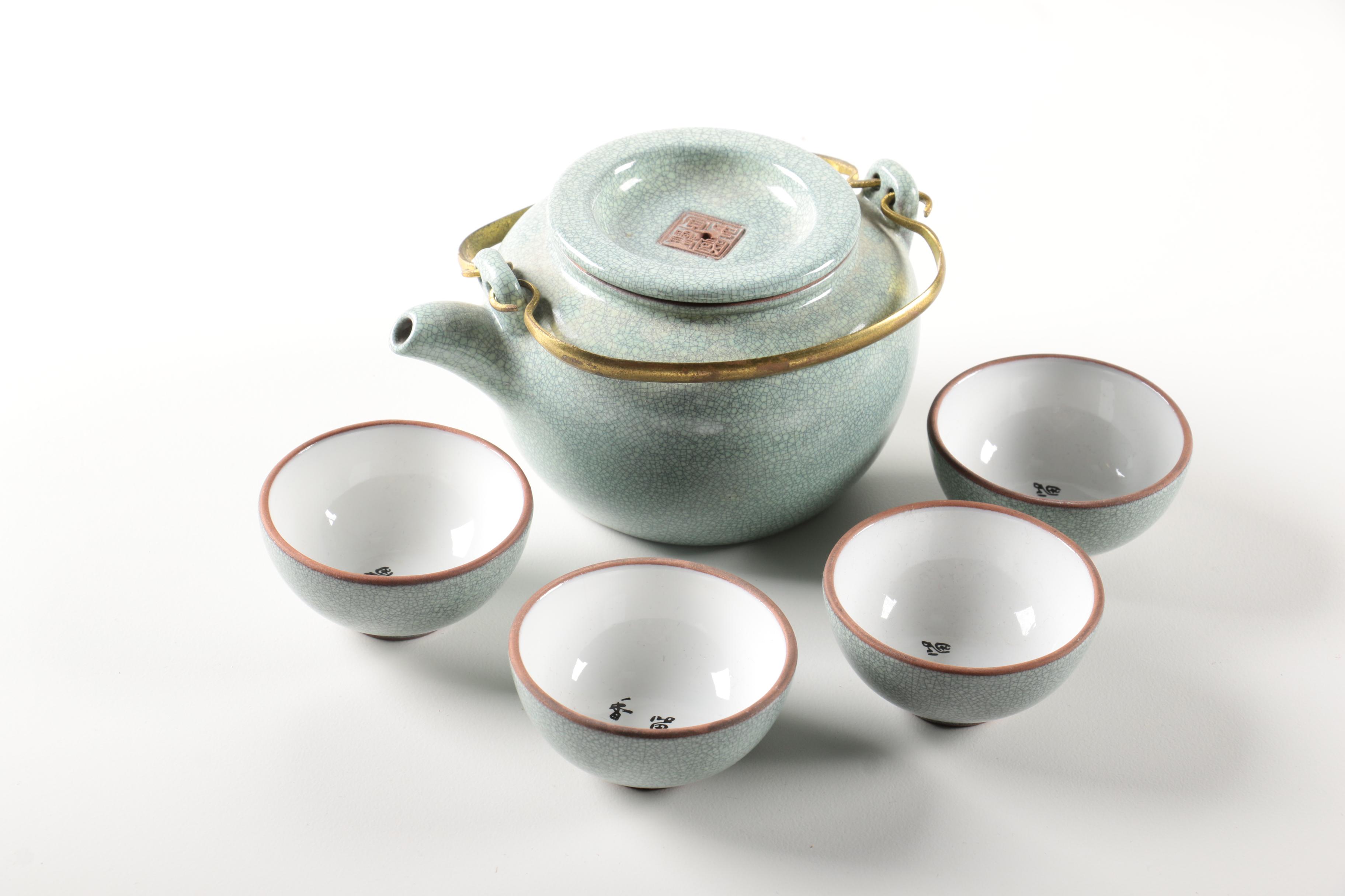 Chinese Light Green Porcelain Tea Set in Box