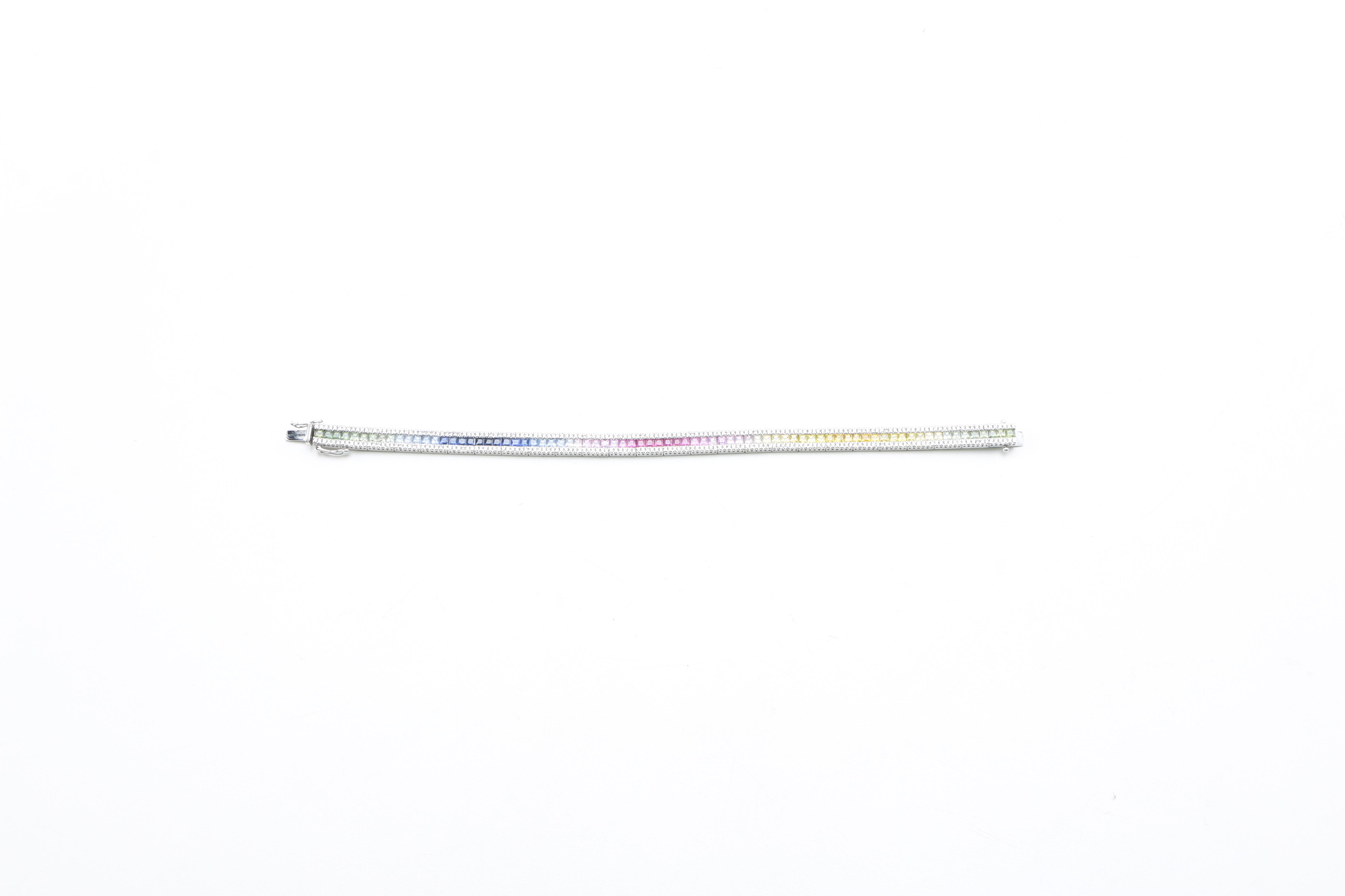 10K White Gold Multi-Color Sapphire, Ruby and Diamond Bracelet