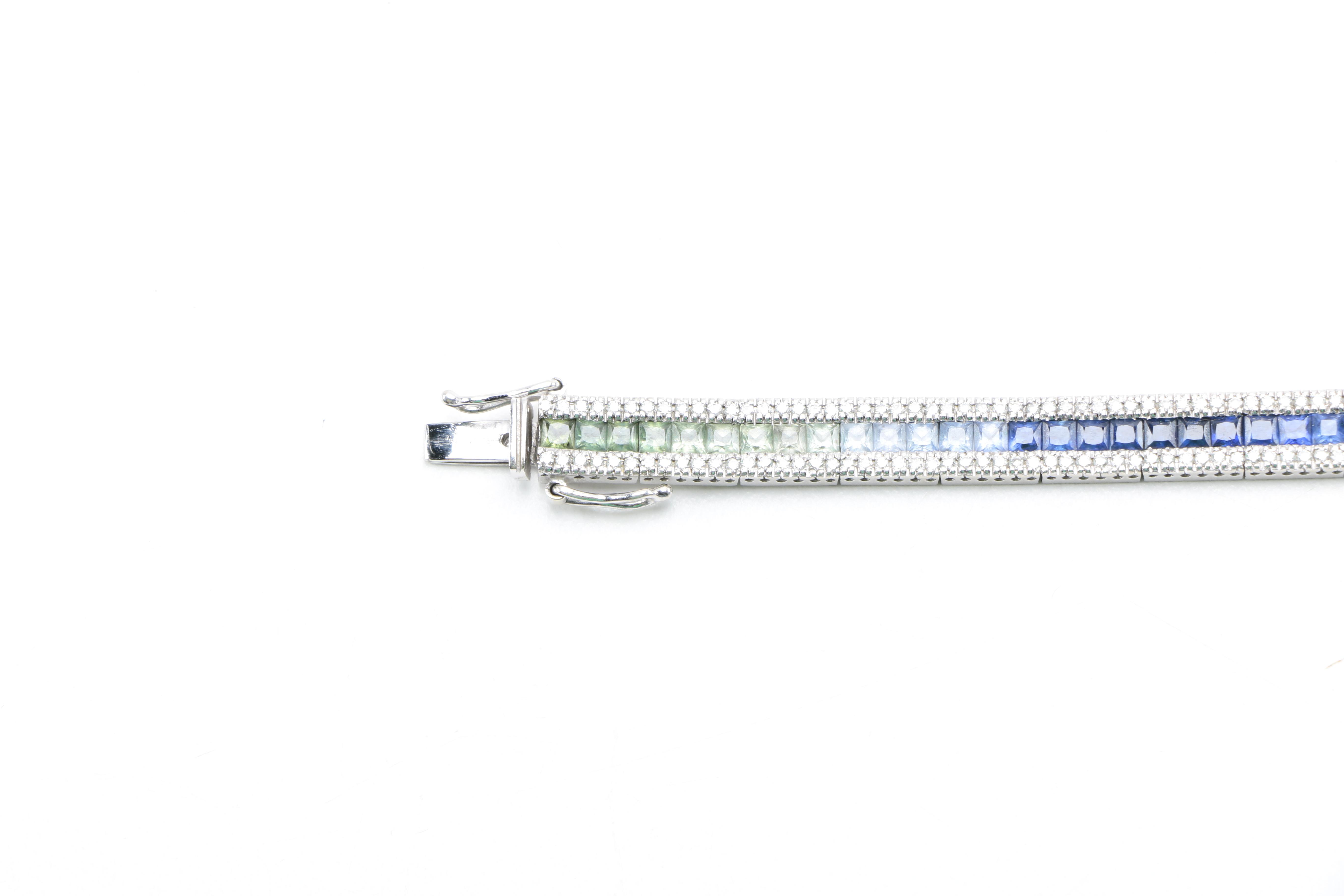 10K White Gold Multi-Color Sapphire, Ruby and Diamond Bracelet
