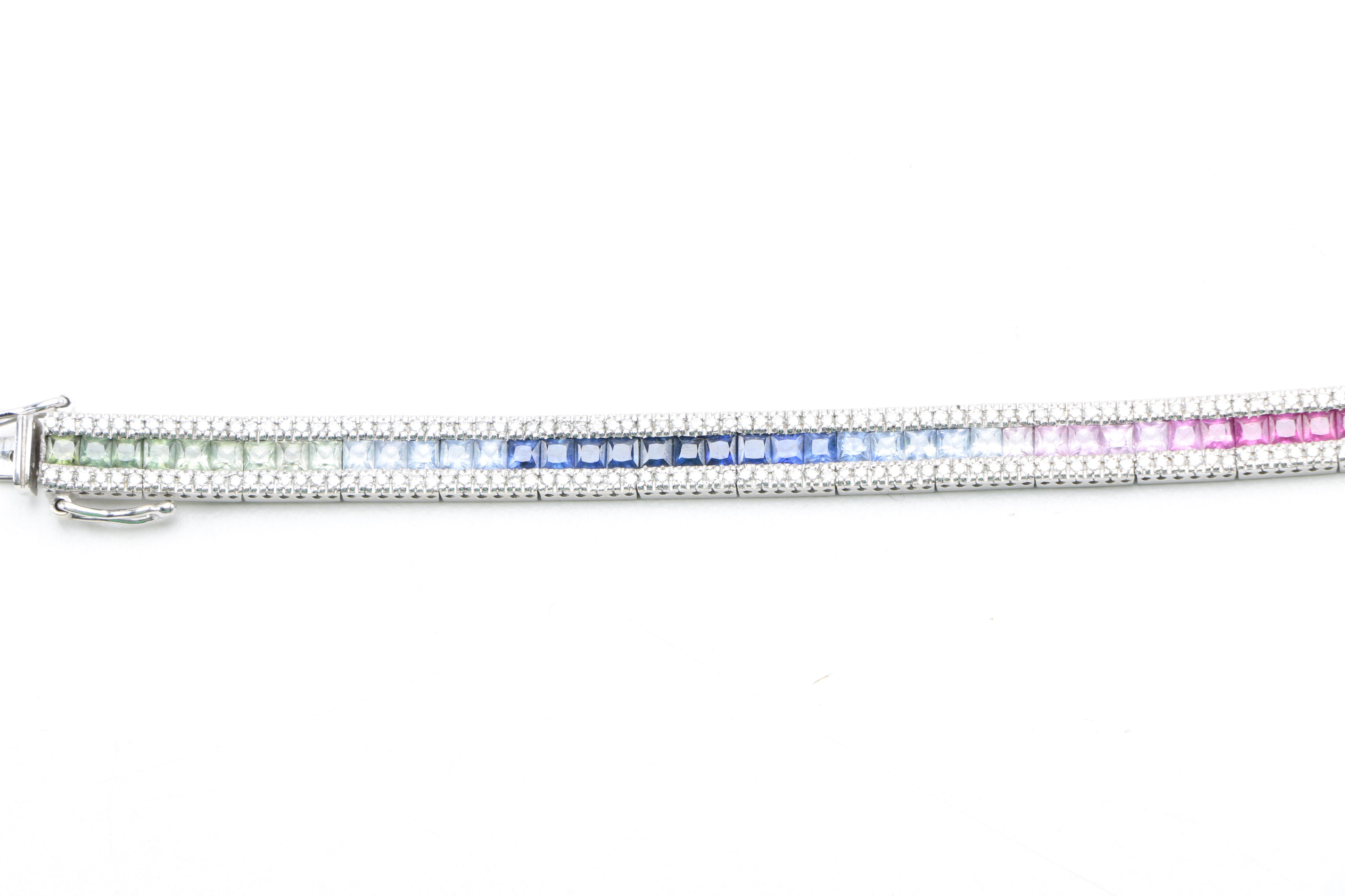 10K White Gold Multi-Color Sapphire, Ruby and Diamond Bracelet