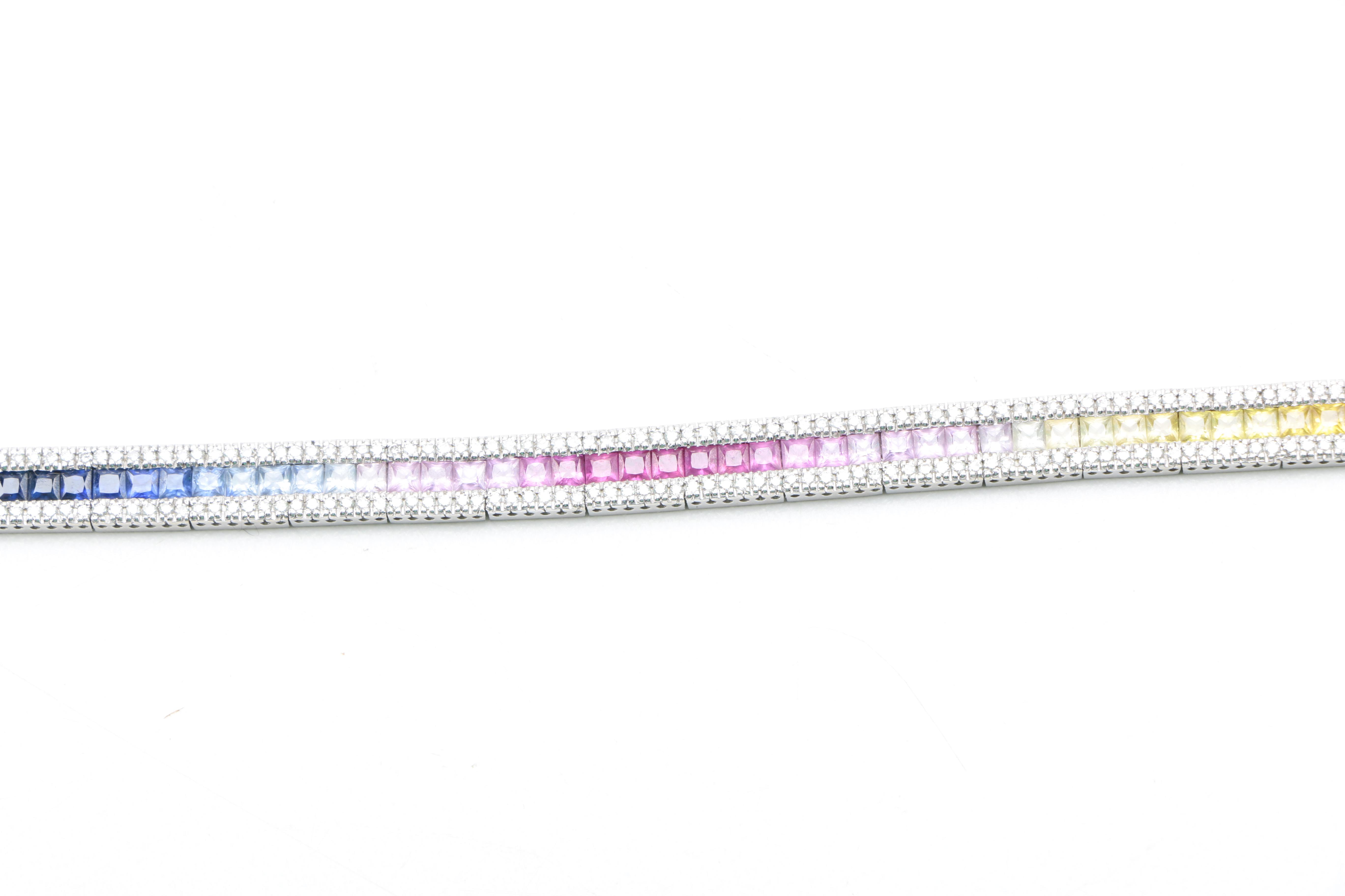 10K White Gold Multi-Color Sapphire, Ruby and Diamond Bracelet