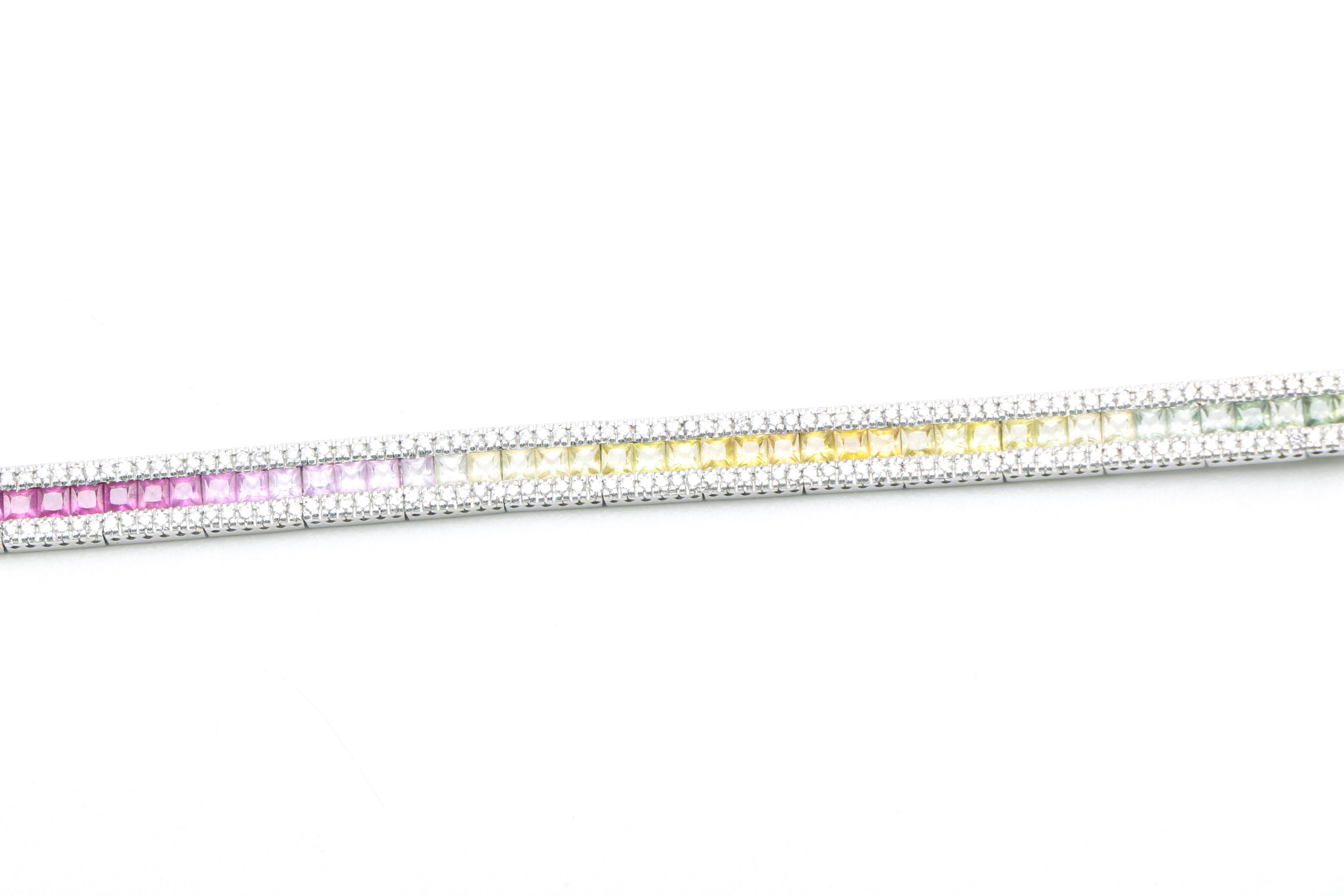 10K White Gold Multi-Color Sapphire, Ruby and Diamond Bracelet