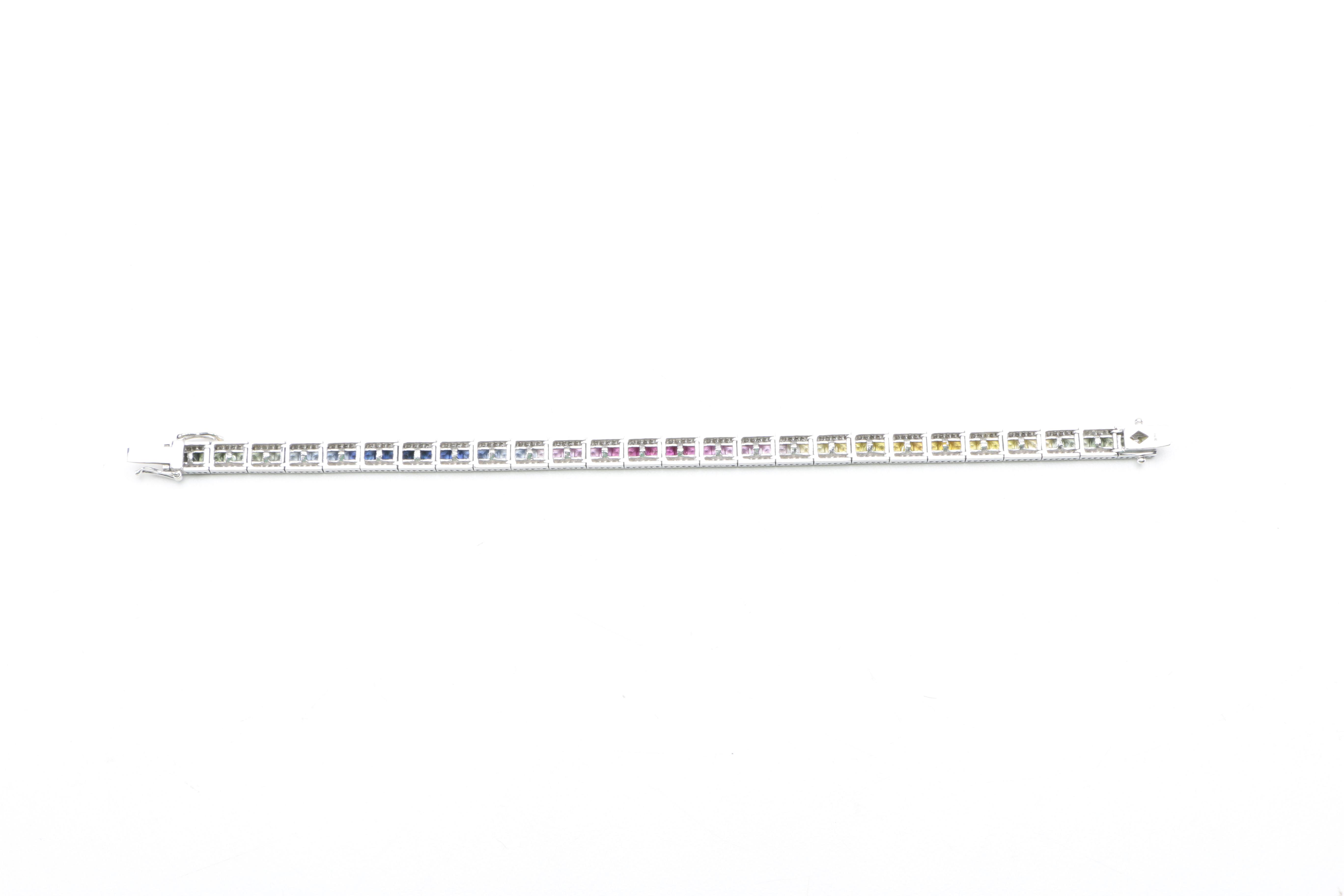 10K White Gold Multi-Color Sapphire, Ruby and Diamond Bracelet
