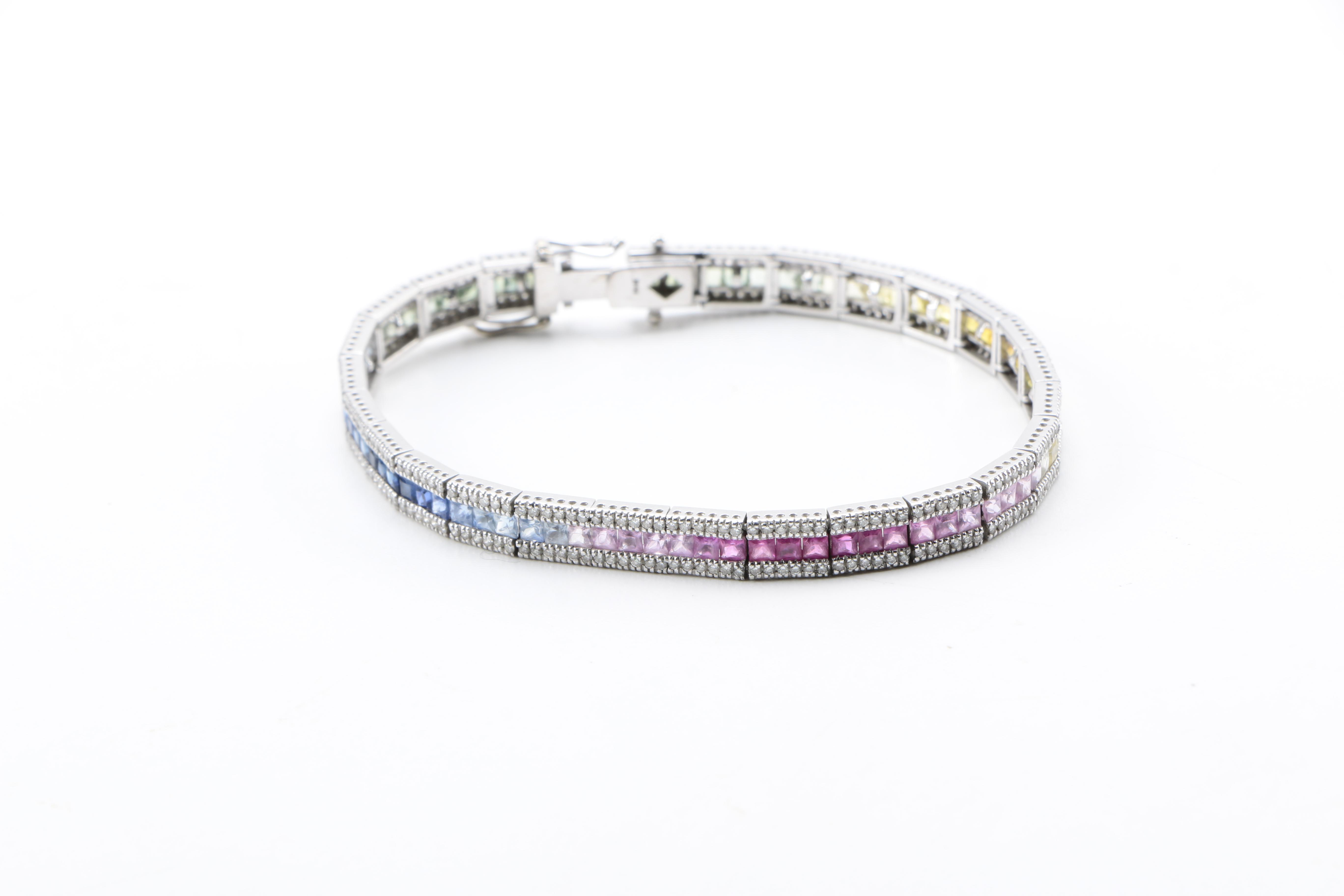 10K White Gold Multi-Color Sapphire, Ruby and Diamond Bracelet