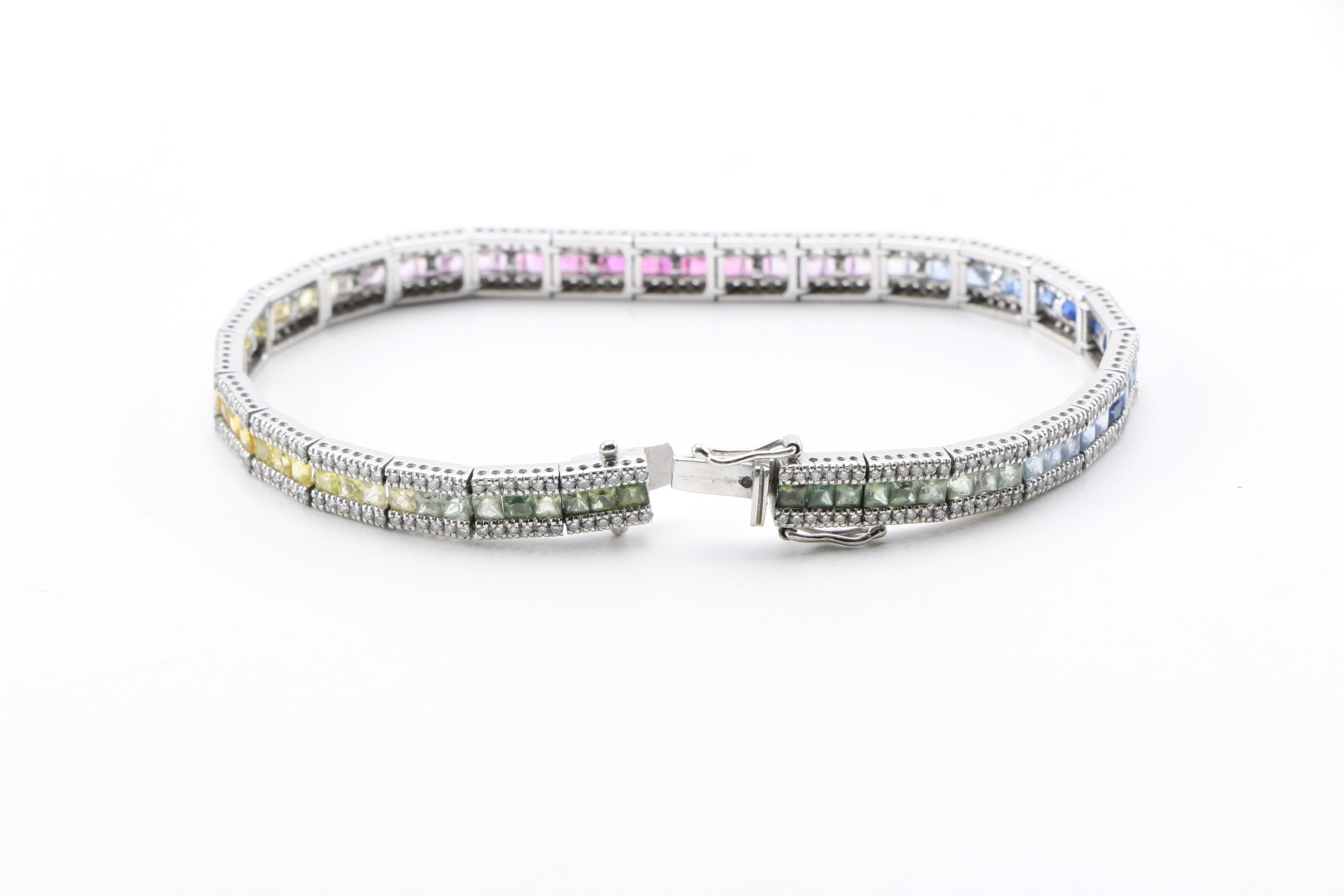 10K White Gold Multi-Color Sapphire, Ruby and Diamond Bracelet