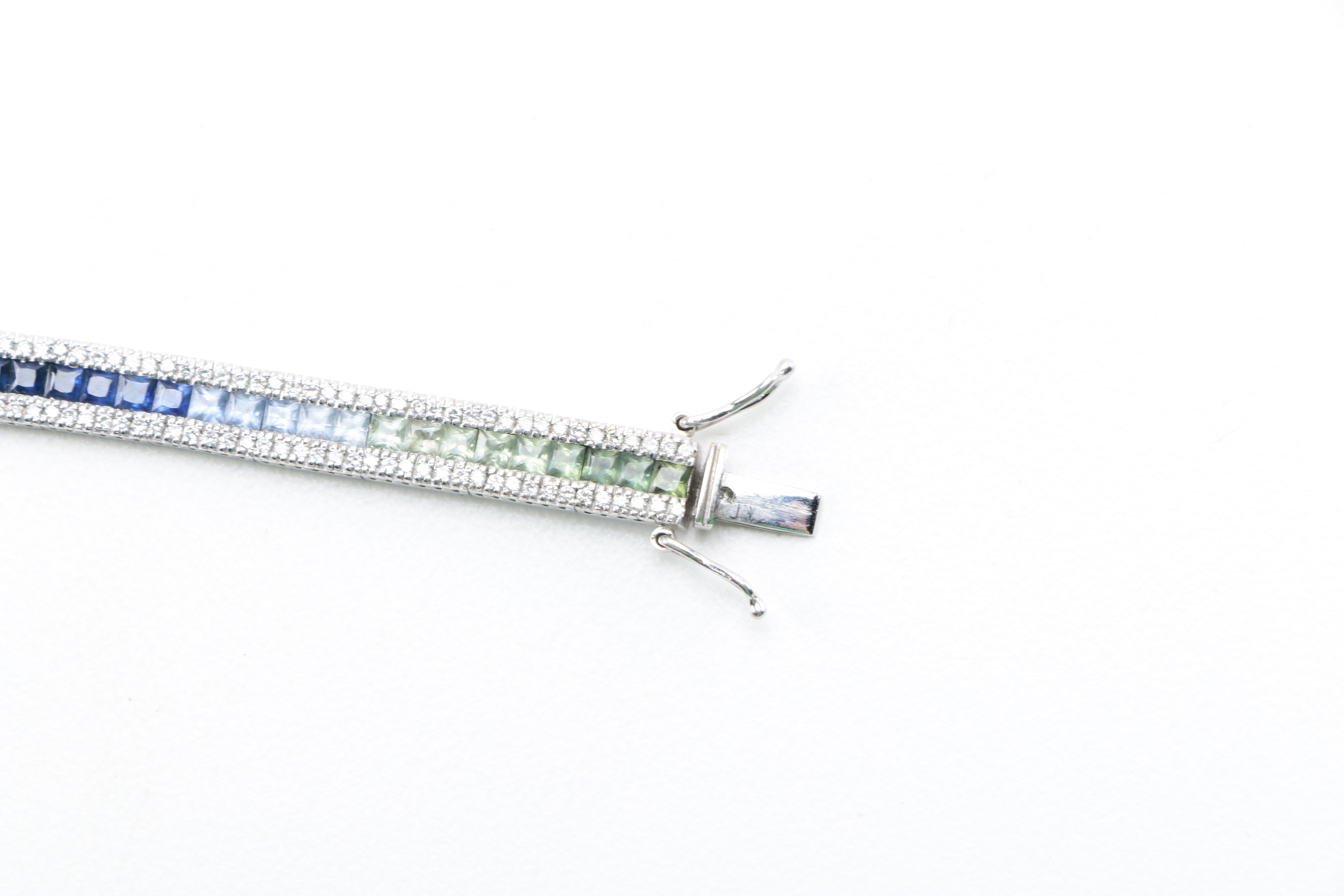 10K White Gold Multi-Color Sapphire, Ruby and Diamond Bracelet