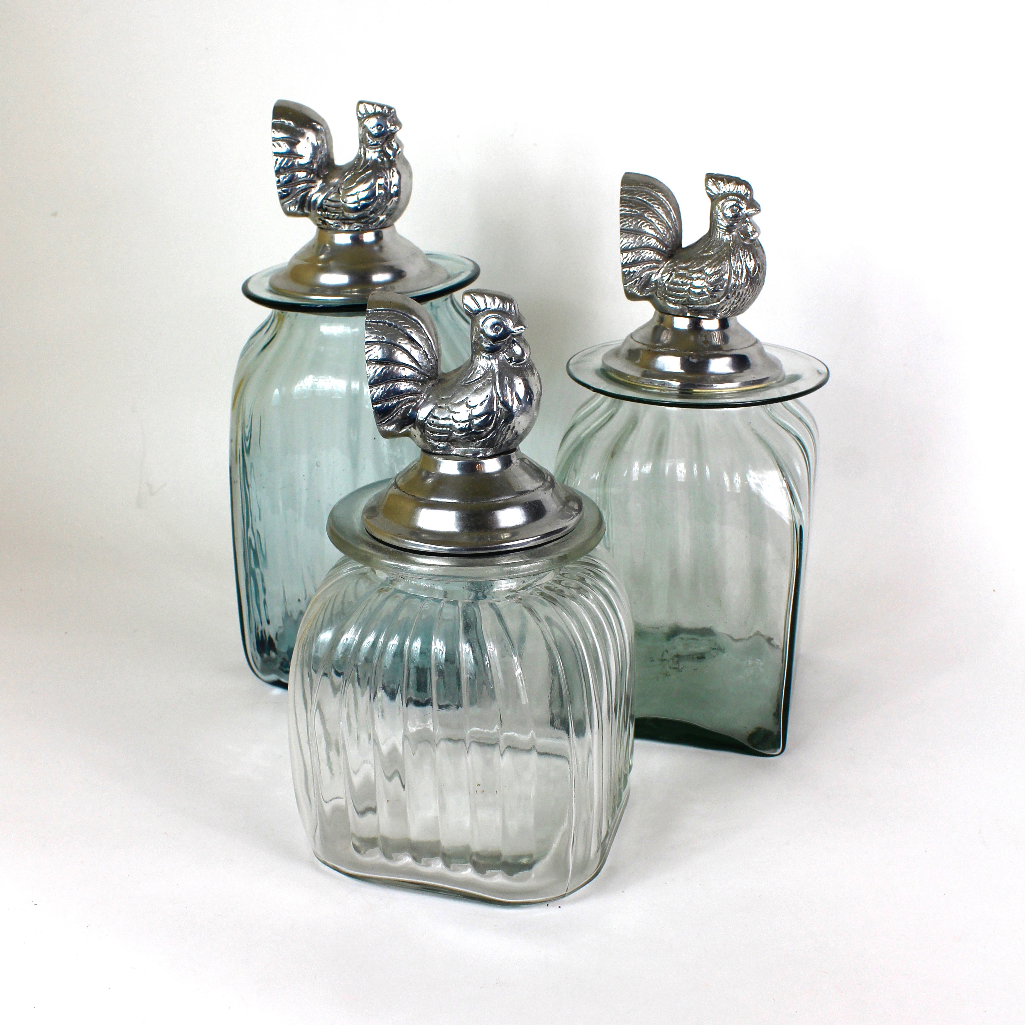 Blown Glass Chicken Canisters with M.A. Hadley Pottery