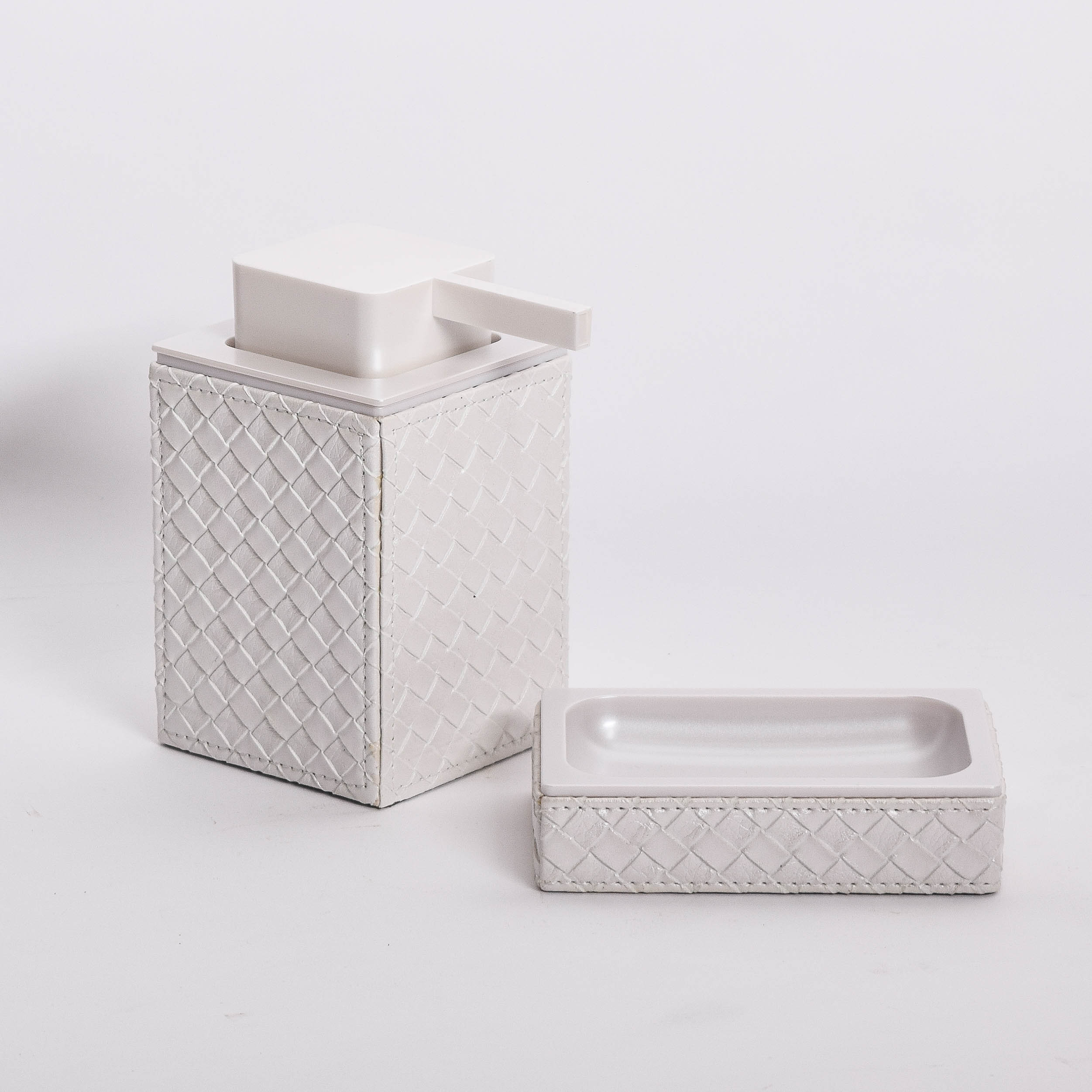 Gedy White Faux Leather Soap Dispenser and Holder